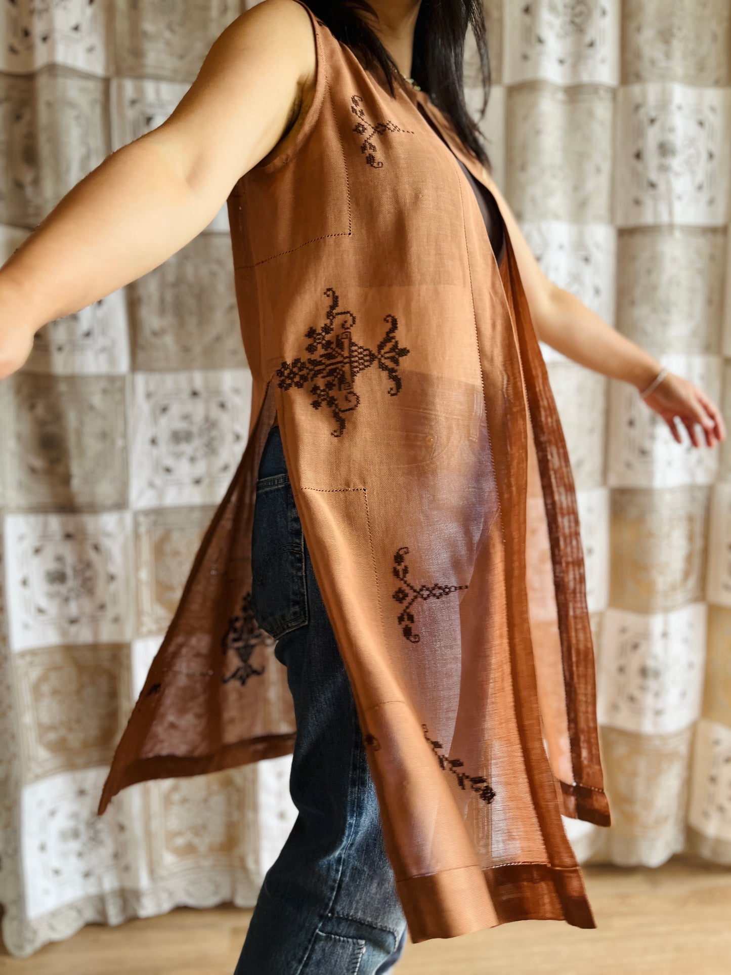 Sheer cotton long vest