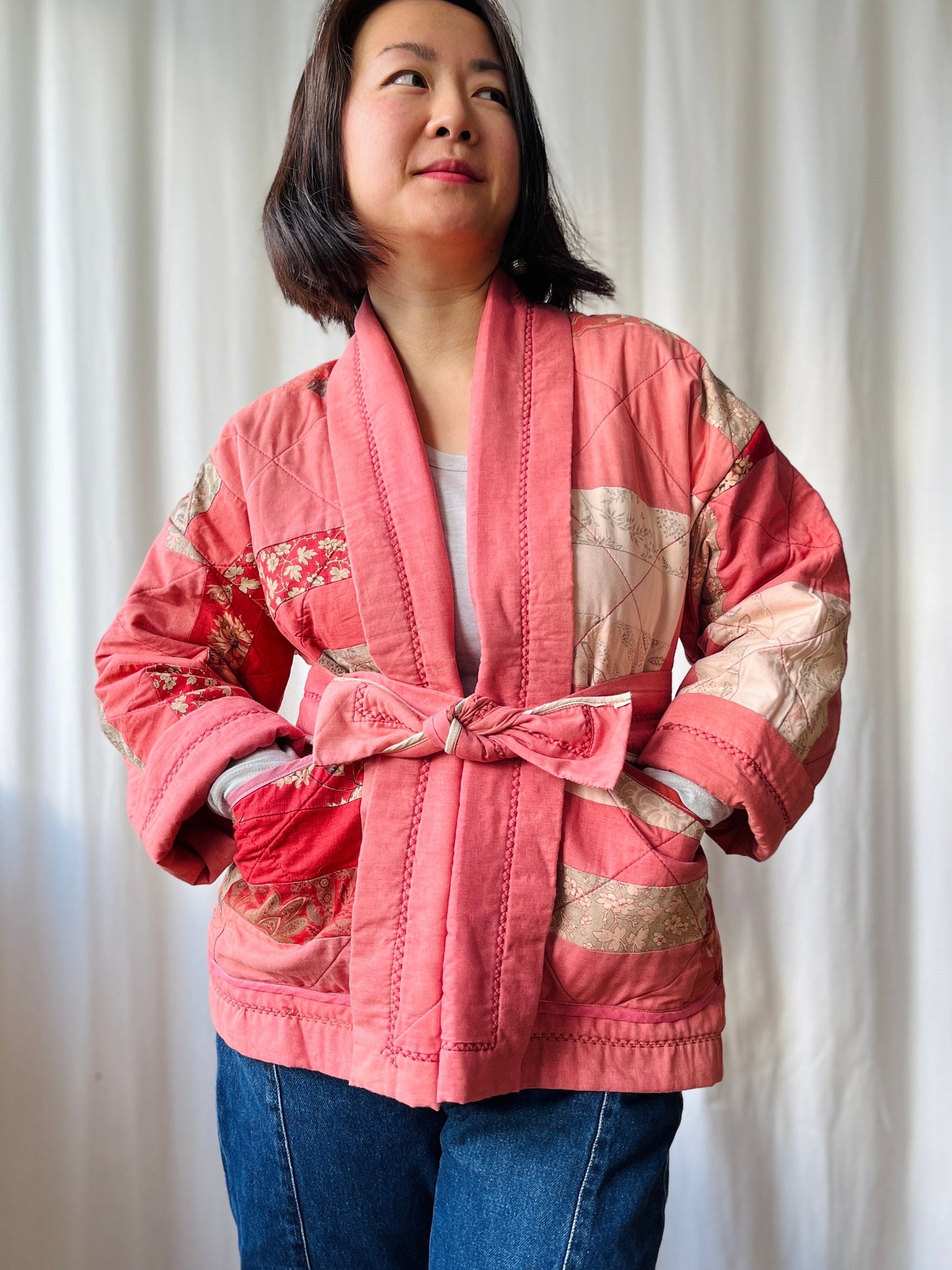 Vintage quilted blanket turns Spring Kimono jacket