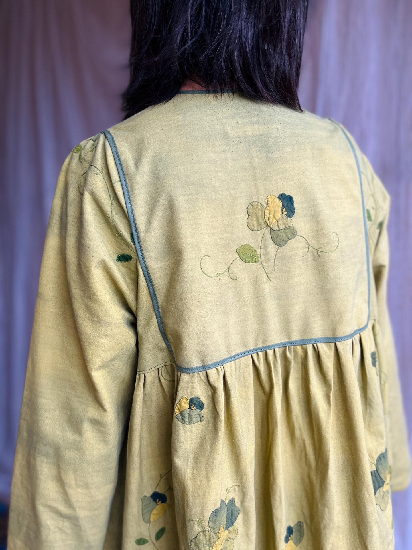 Dyed Green Appliqué tablecloth turns Goddess dress