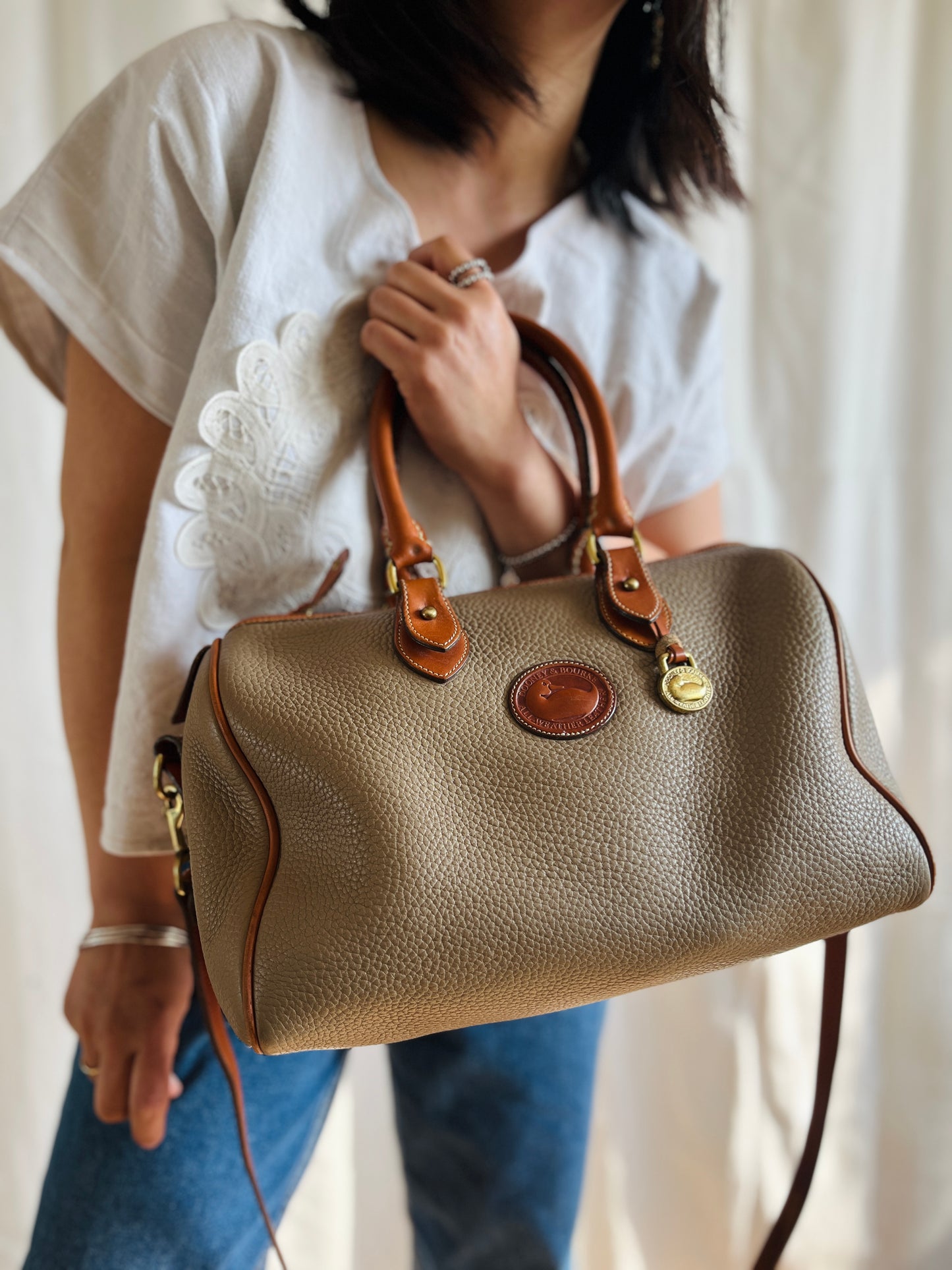 Taupe/British Tan R38 Largest Speedy Doctor's Bag Satchel with Strap