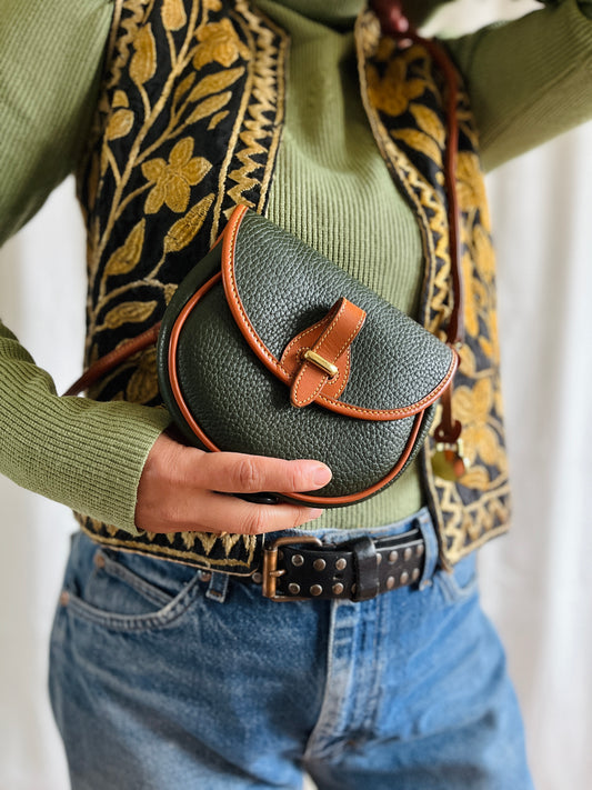 1990s Forest Green British Tan Mini Flap Bag