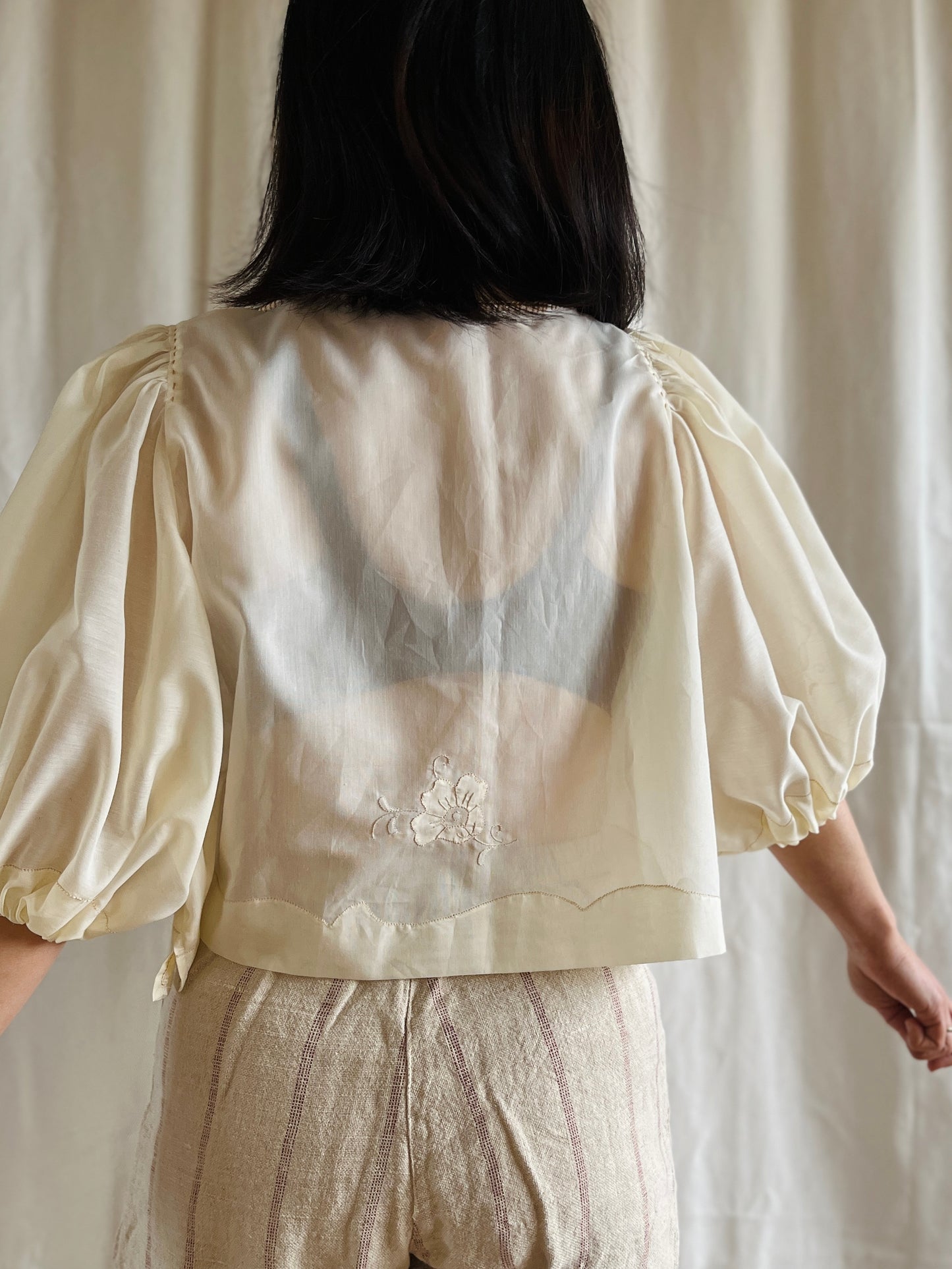 Repurpose See through Appliqué tablecloth turns Dolly Blouse