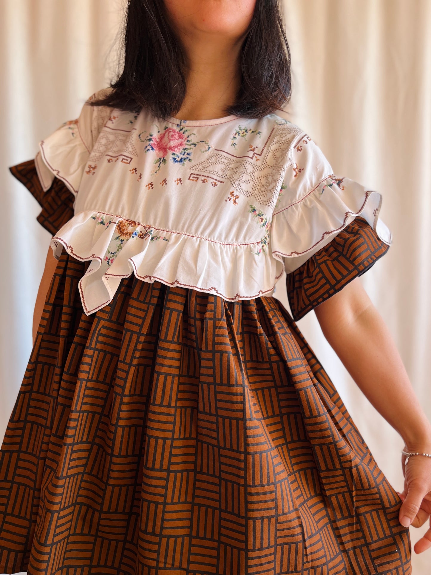 Hand embroidered ruffle tunic / mini dress