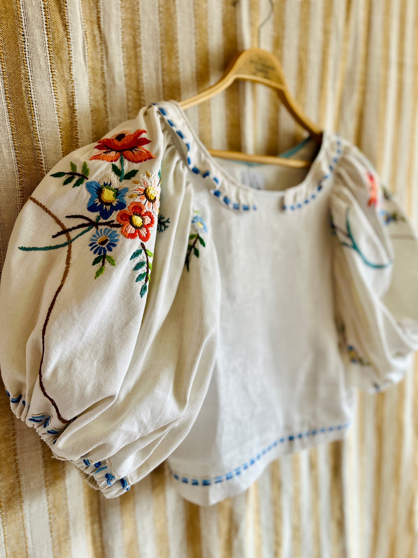 Nordic Floral Air Balloon Sleeves Cropped Top