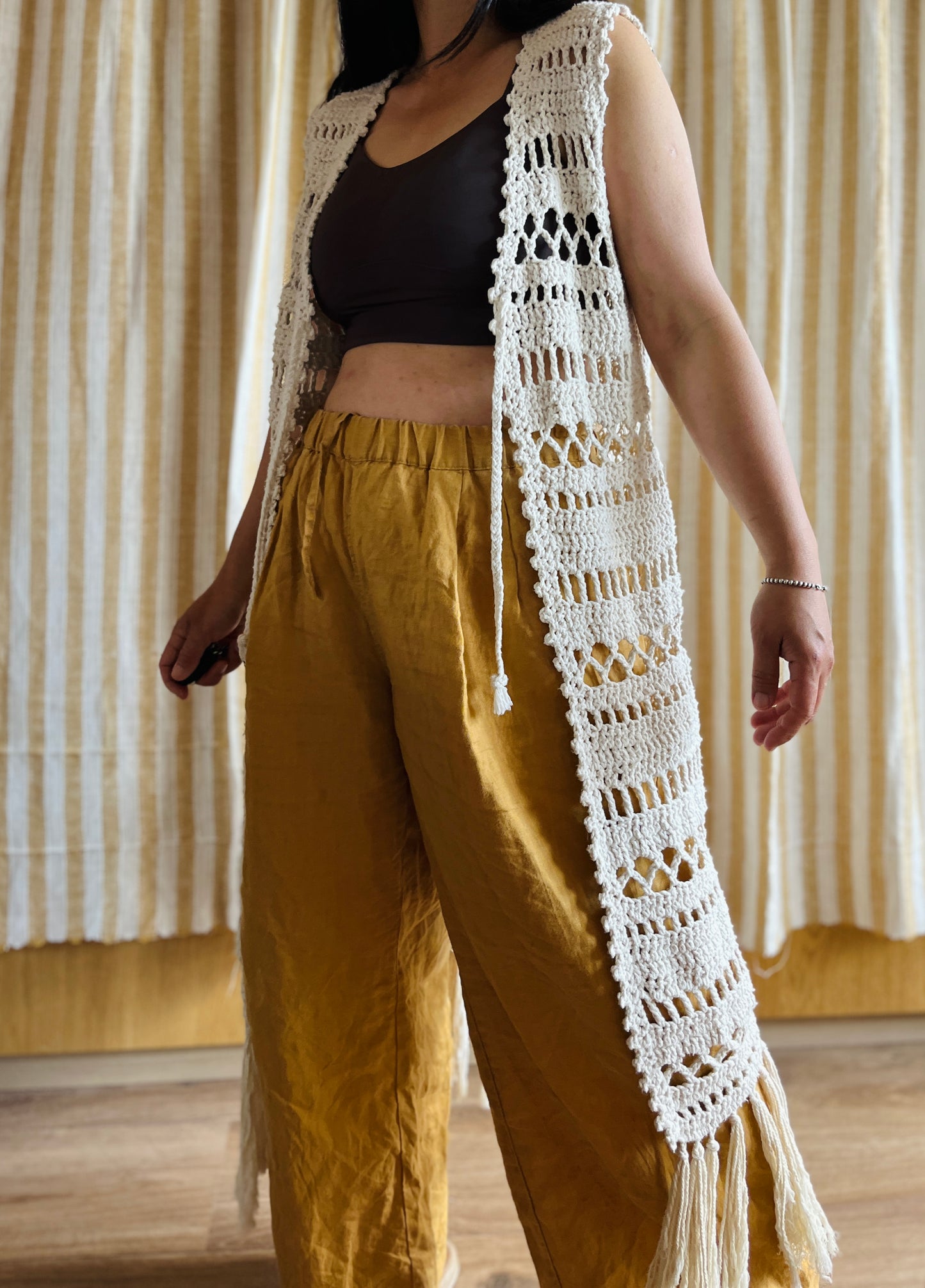 Vintage handmade crochet fringe gilet