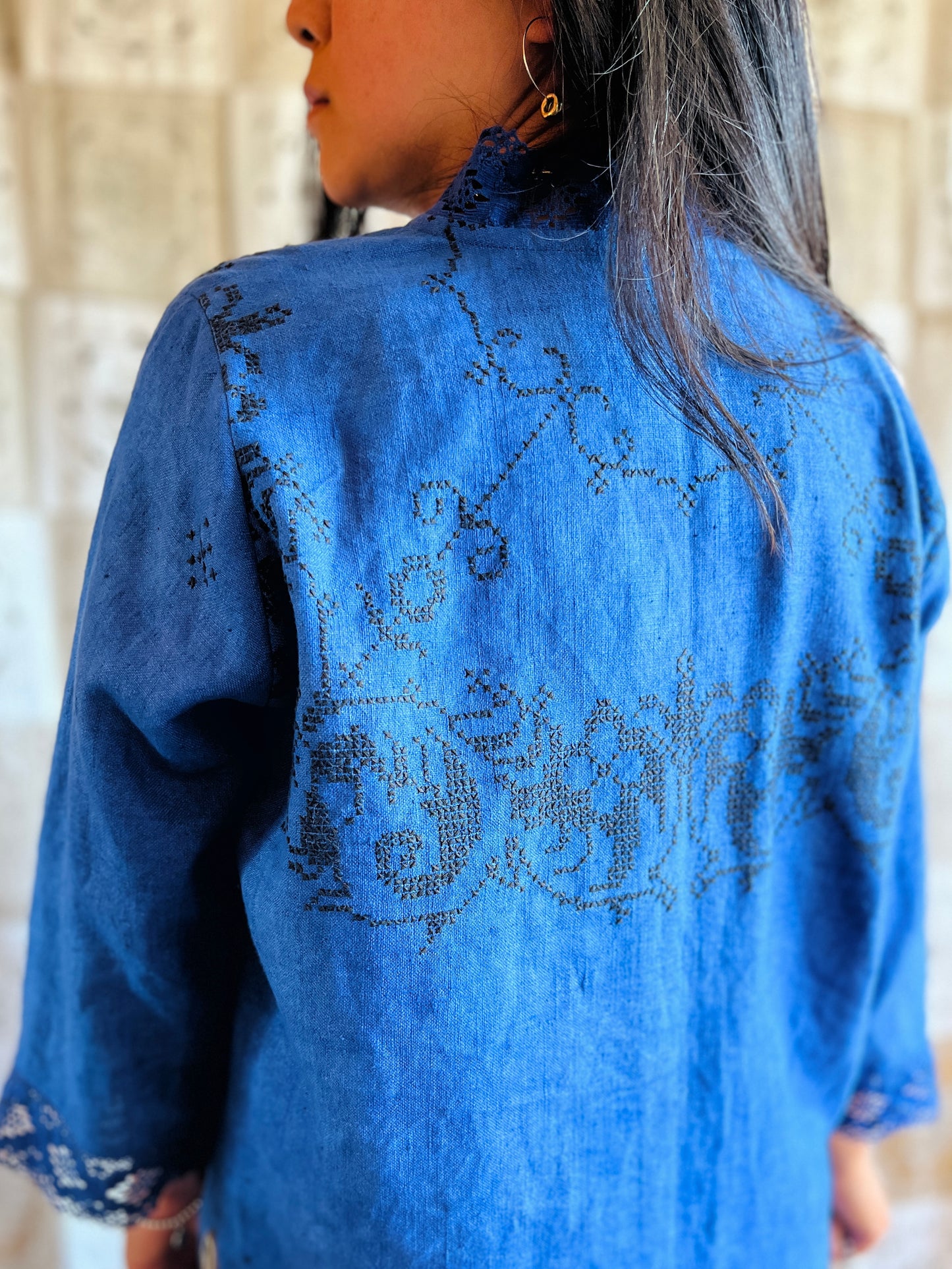 Indigo dyed loose fit linen shirt