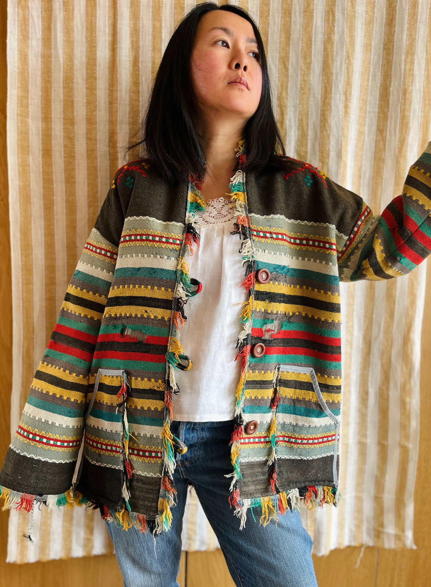 Antique Turkish Kilim Rug turns Jacket