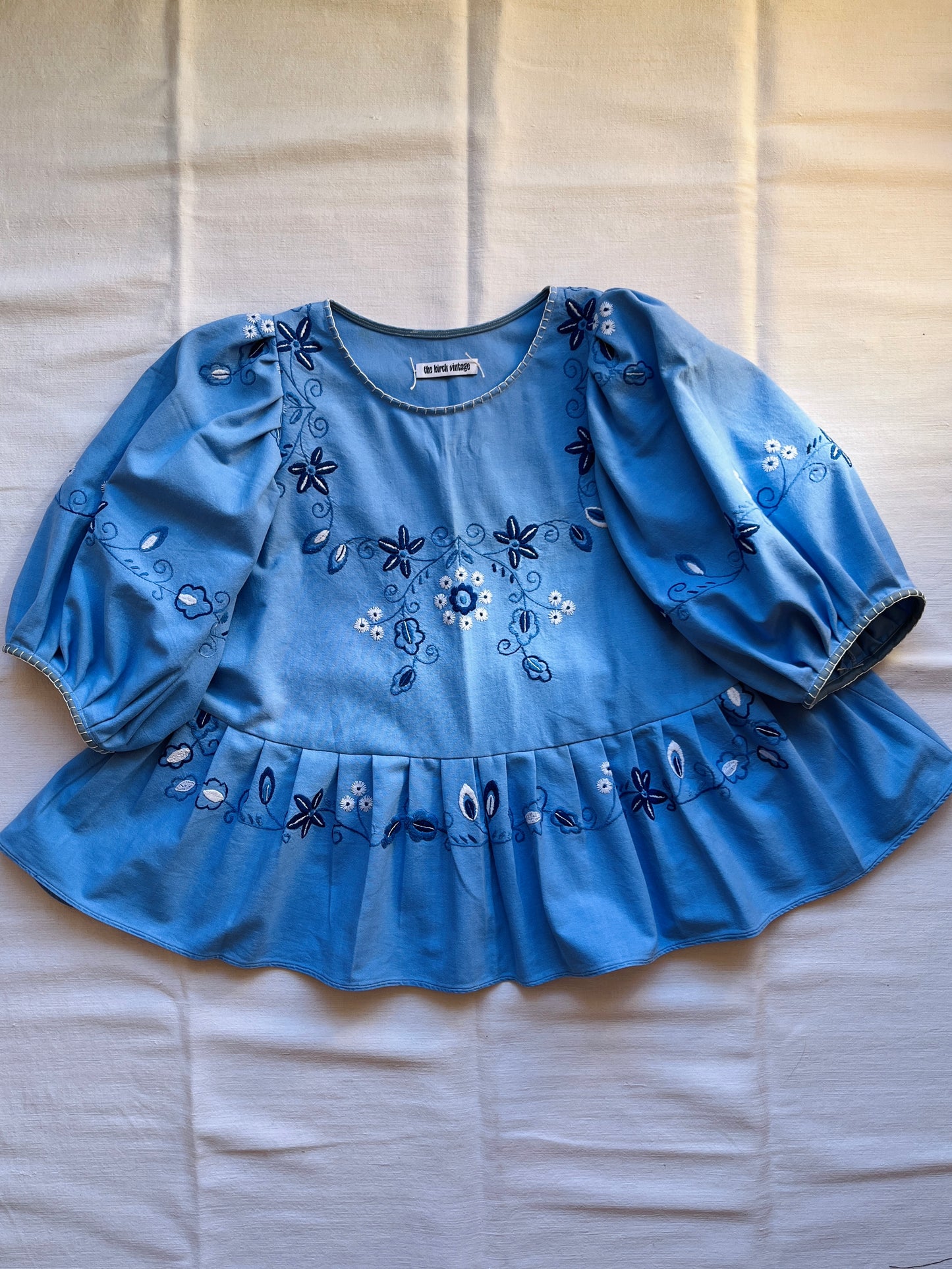 Hand Embroidered Blue Daisy Dolly tunic