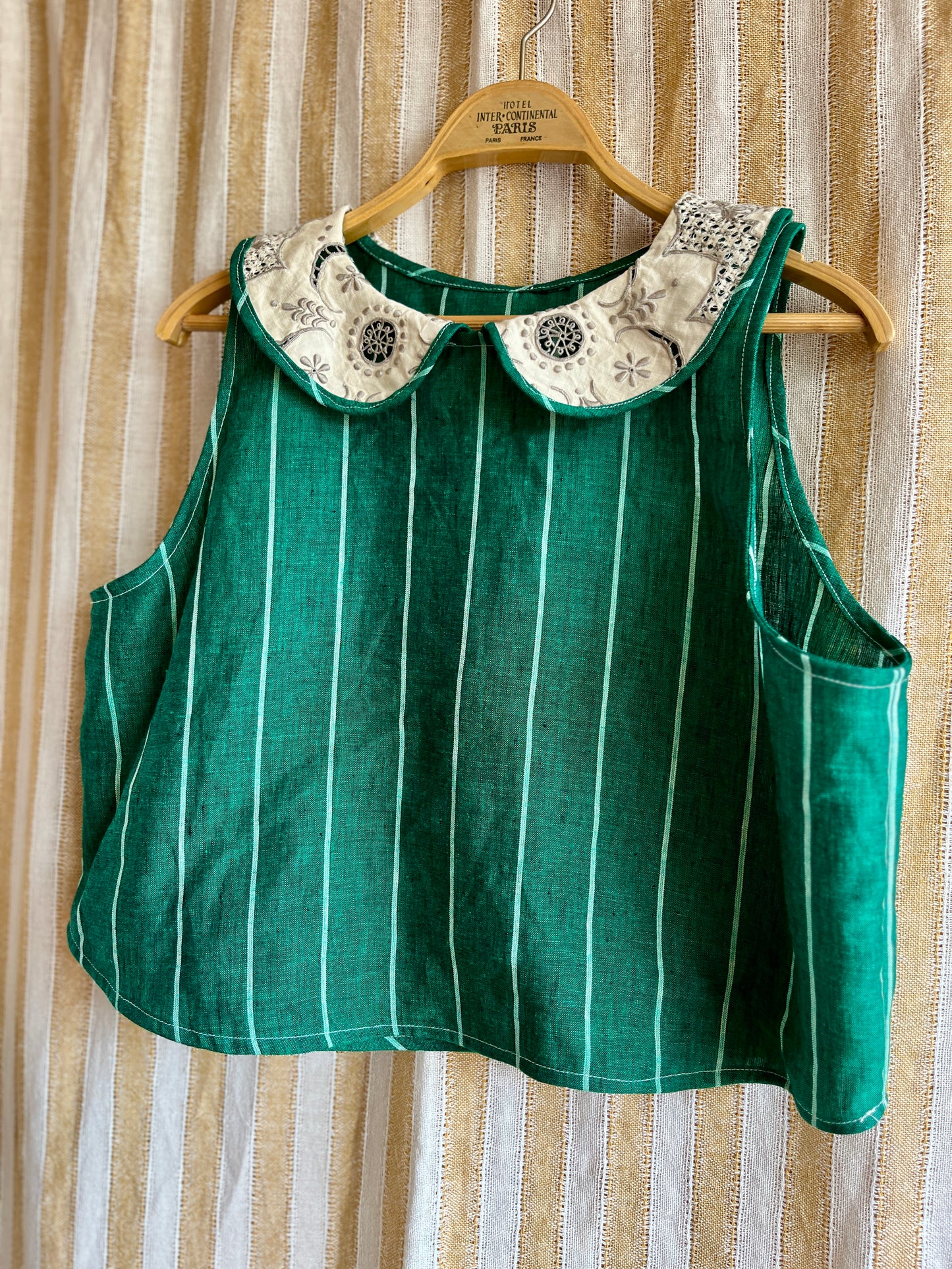 Collar tank top linen green