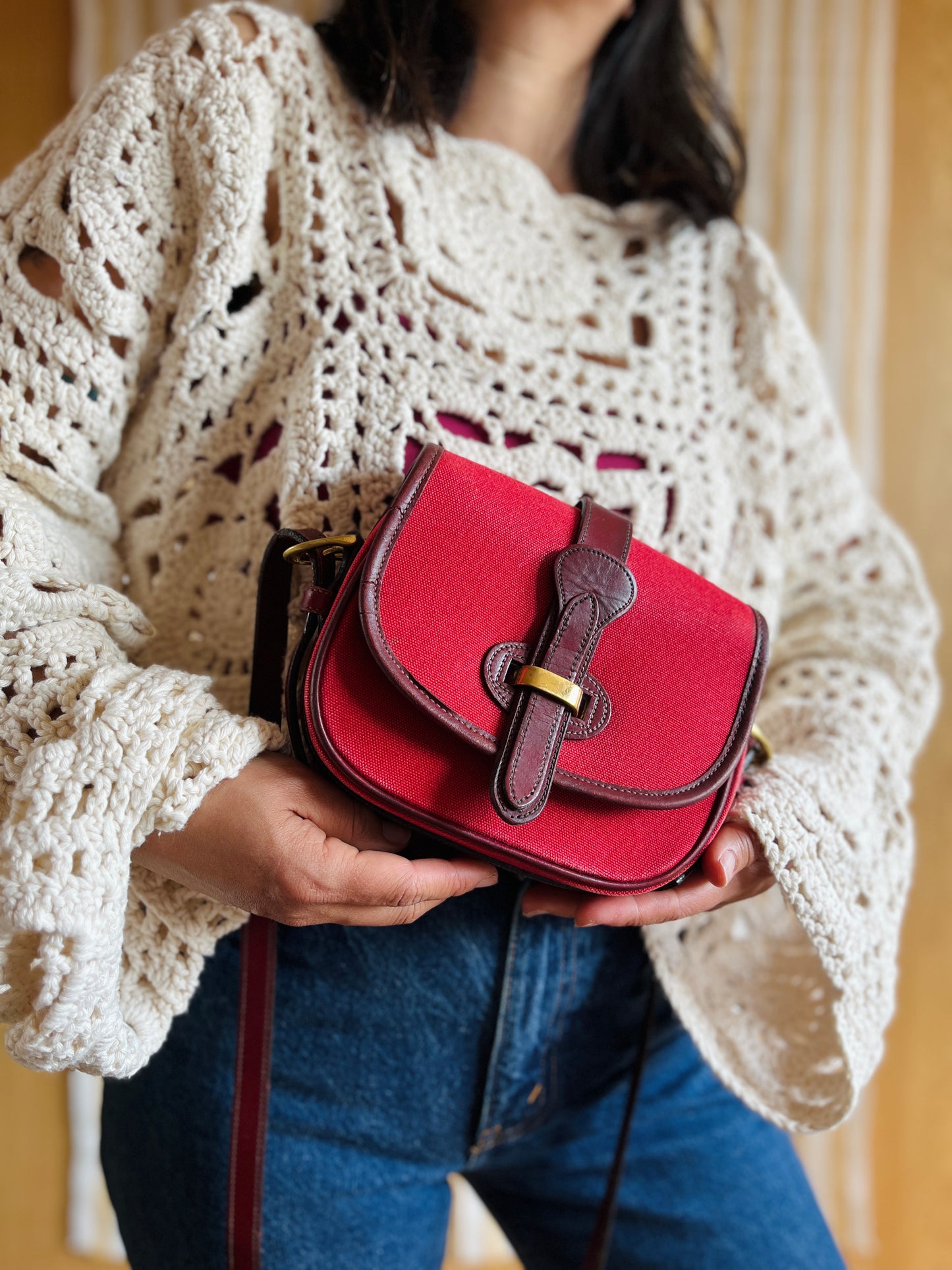 RARE Red Canvas R51 Marble Crossbody Bag