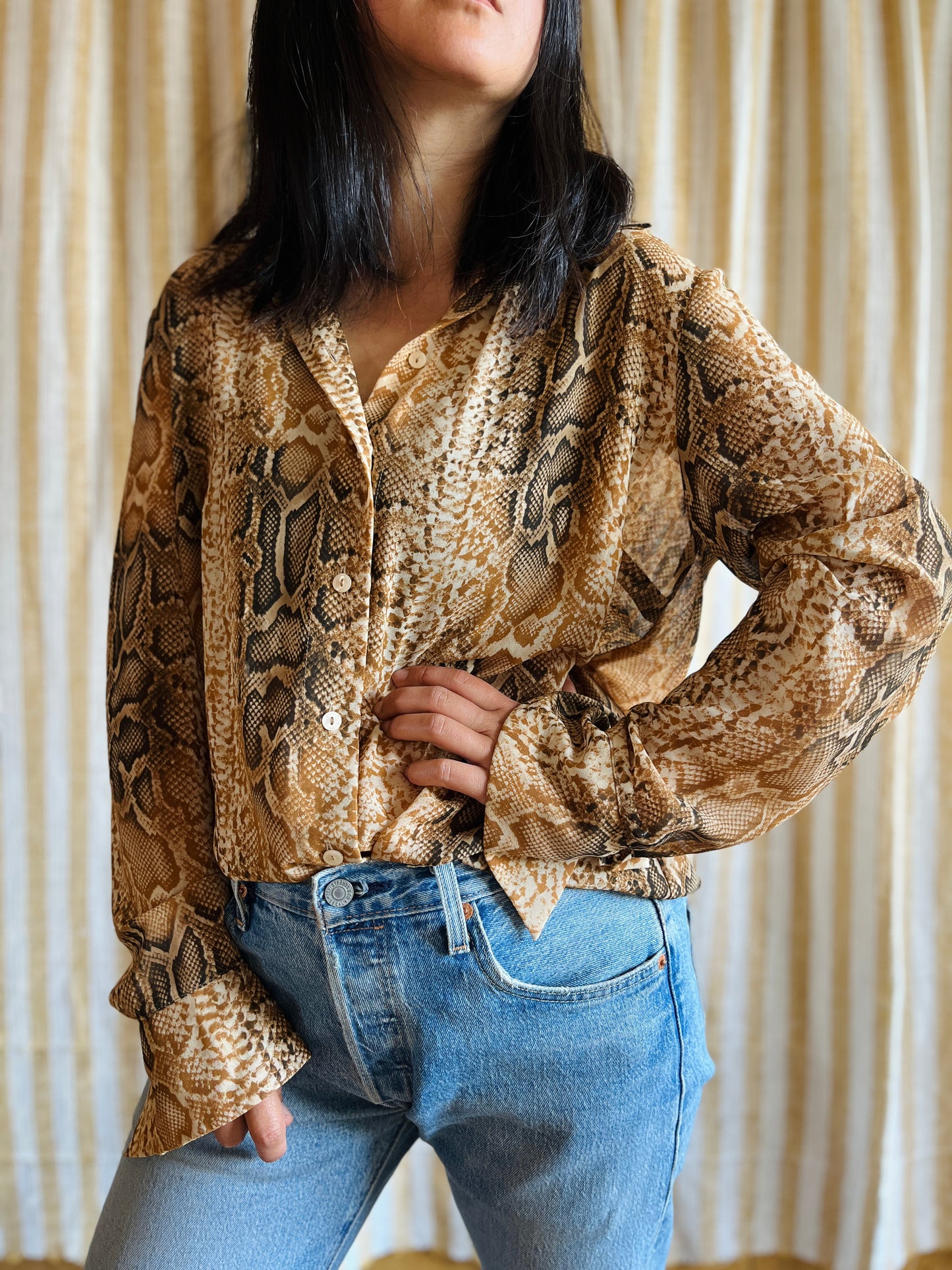 Y2K Snake prints Sheer Blouse