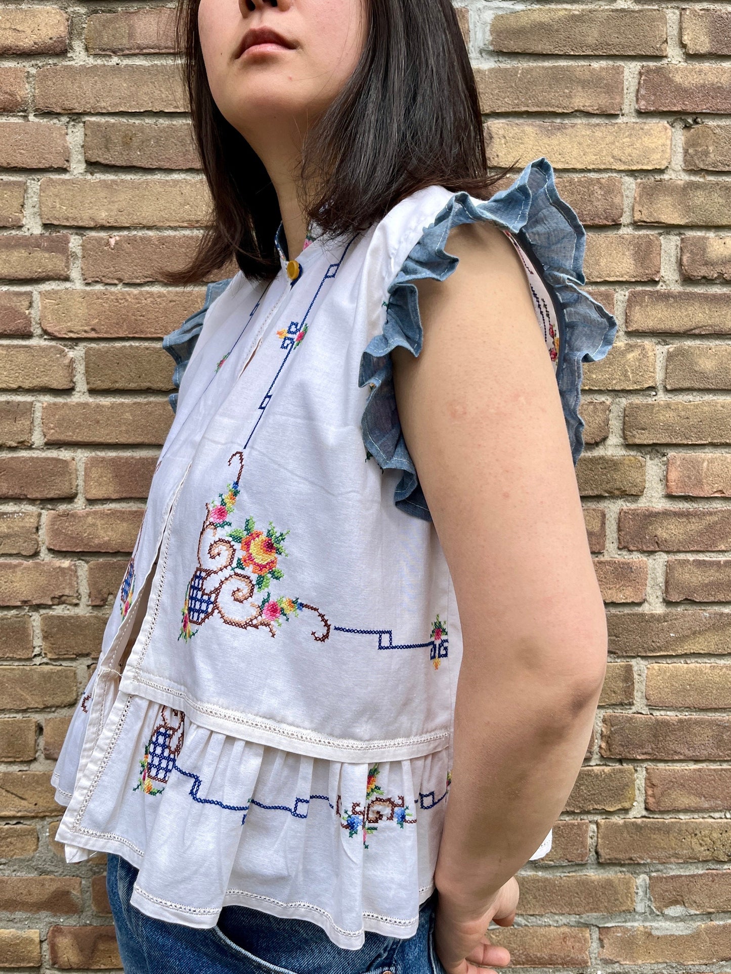 Repurpose Embroidered table linen turns tank top