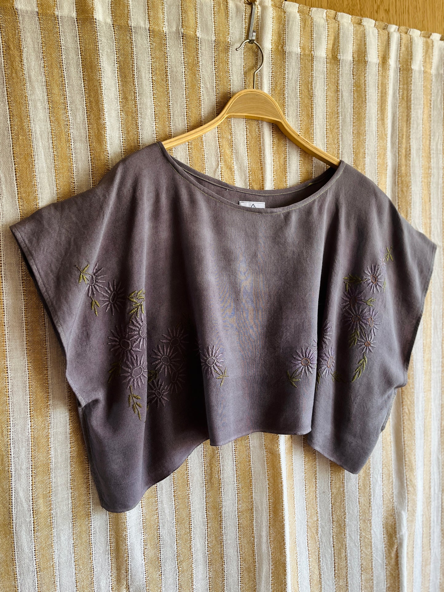 Square circle draped tee - Grey floral