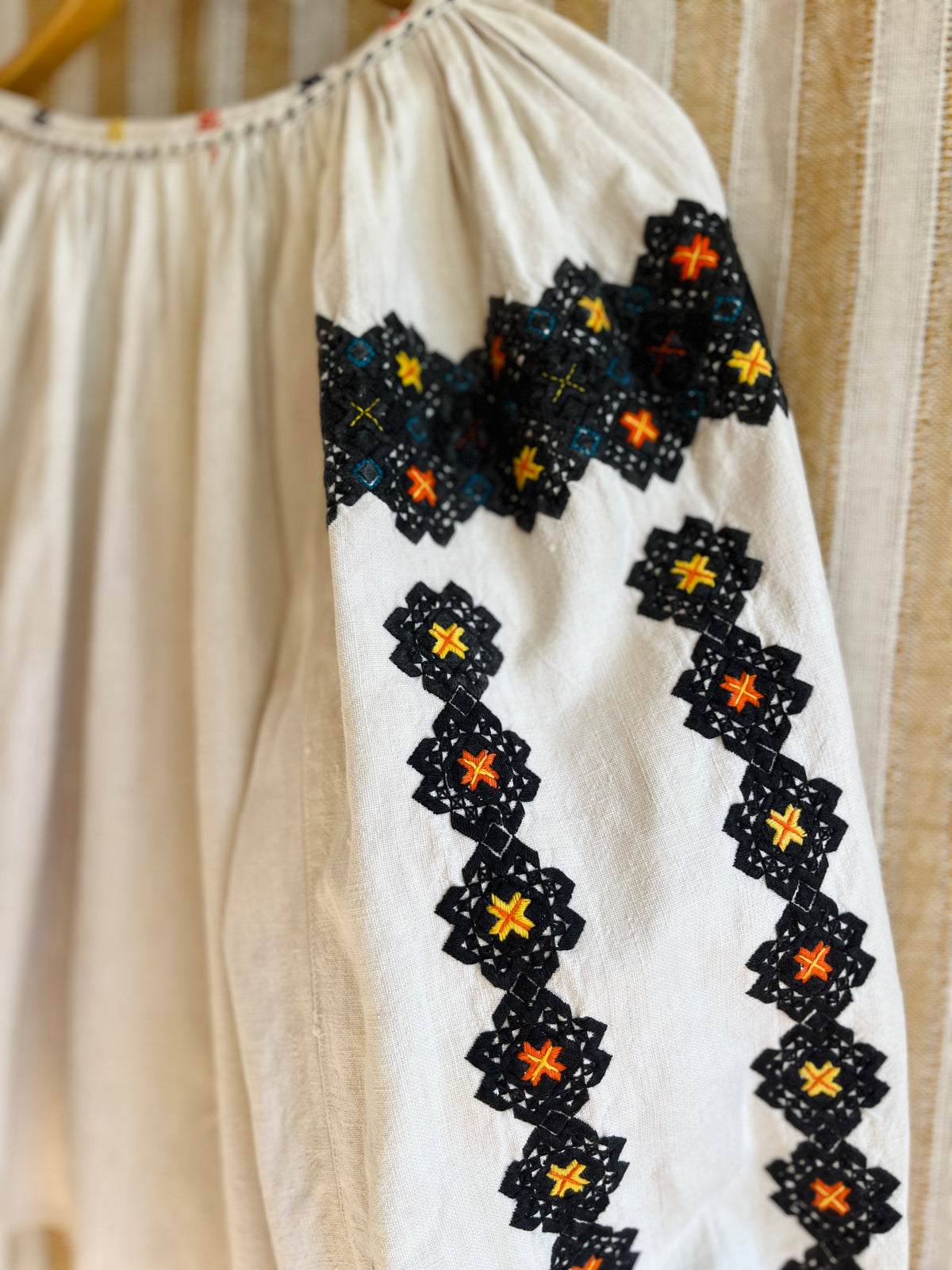 Antique 1930s Romanian Embroidered Folk Blouse