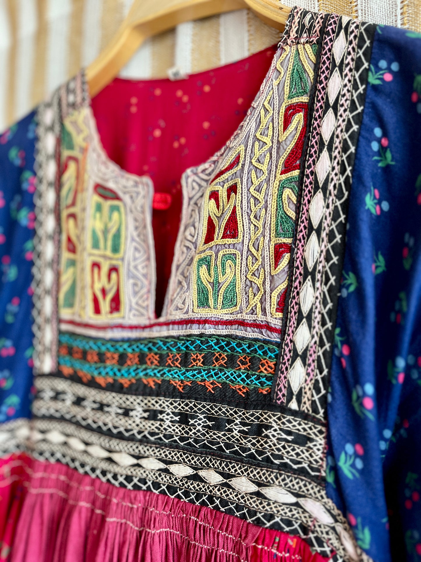 Afghan folk dress Smocking hand embroidery maxi dress