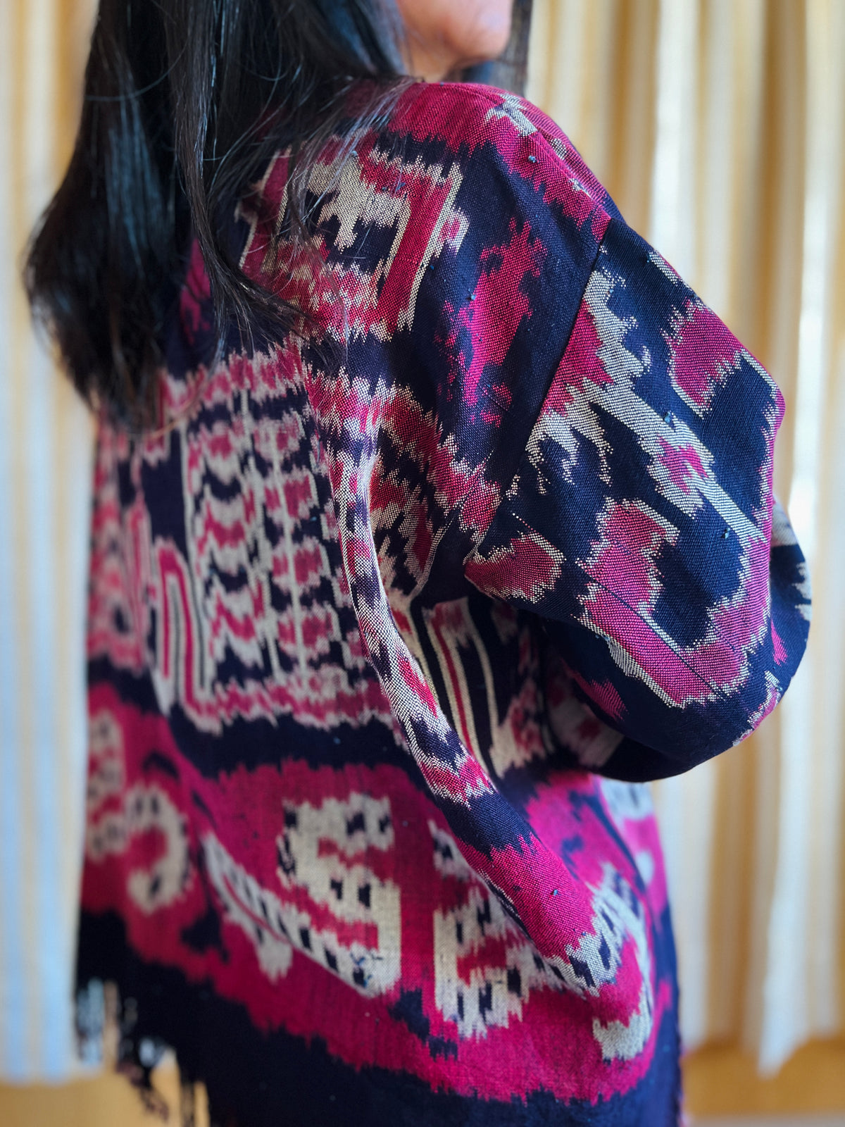 Vintage Ikat textile turns short duster