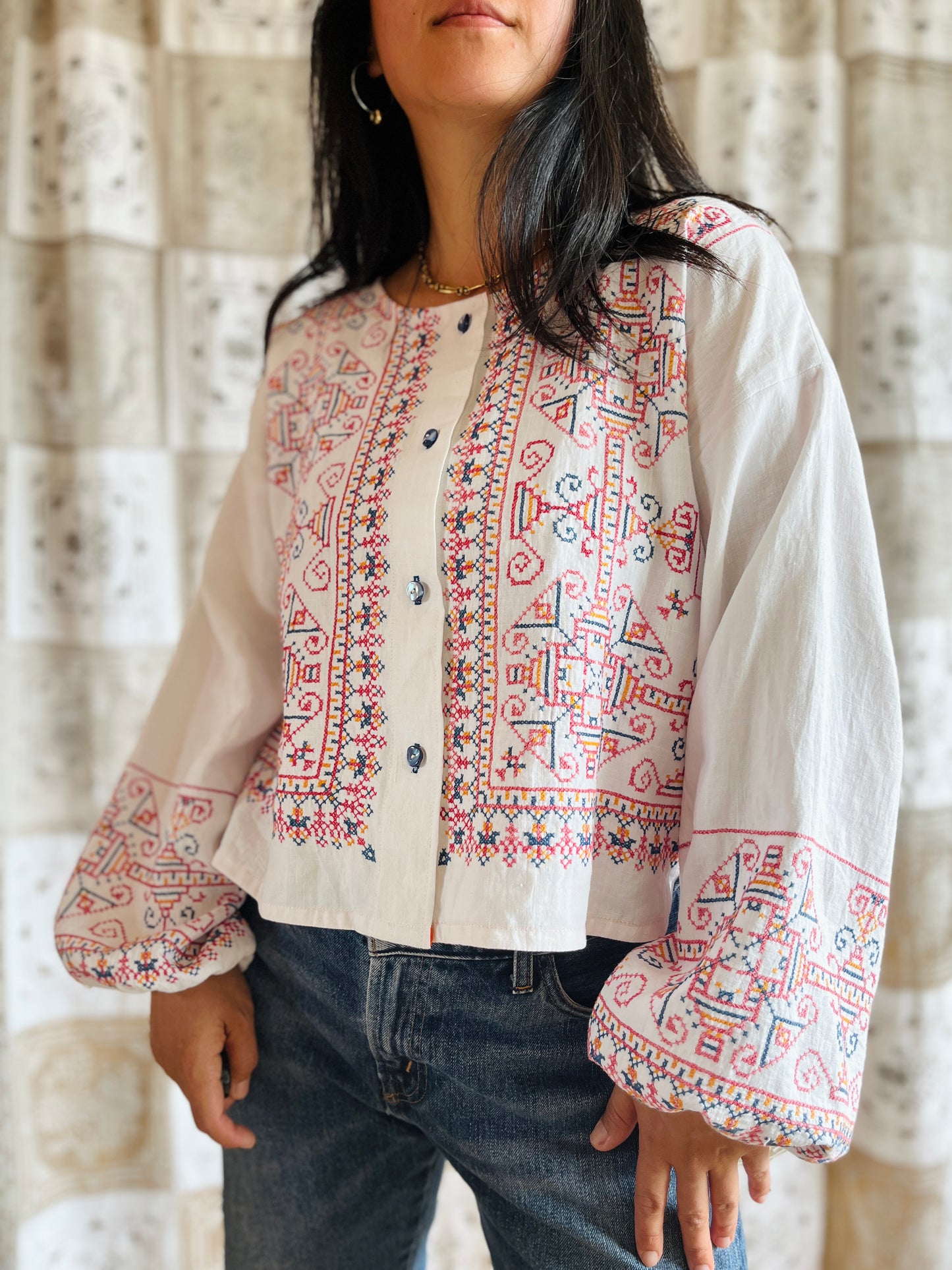 Full embroidery button blouse