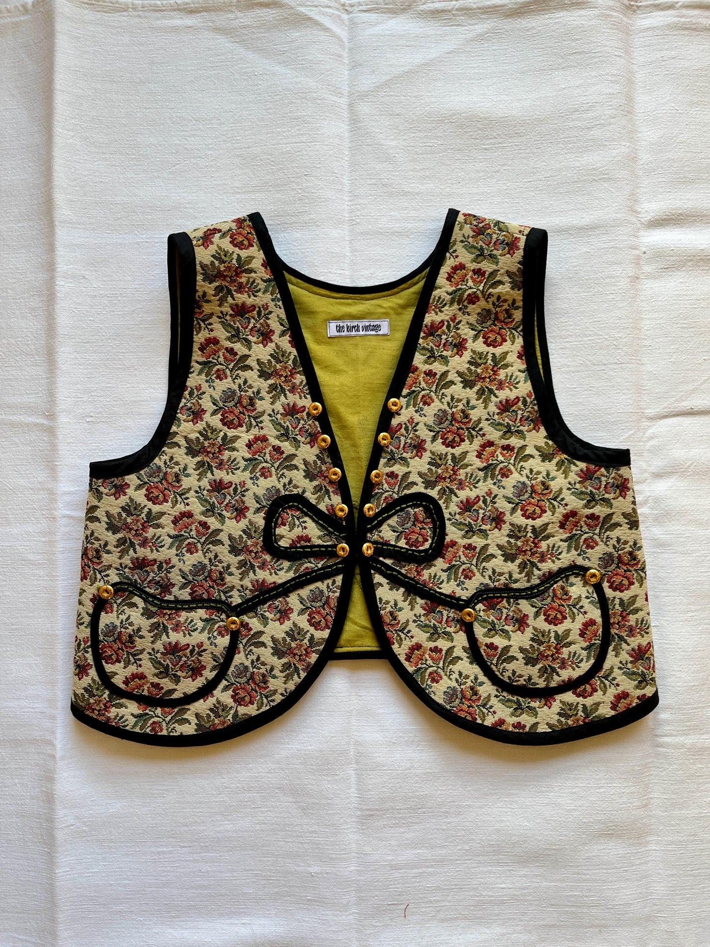 Double sided Sweater Gilet made from Vintage tapestry and Appliqué tablecloth