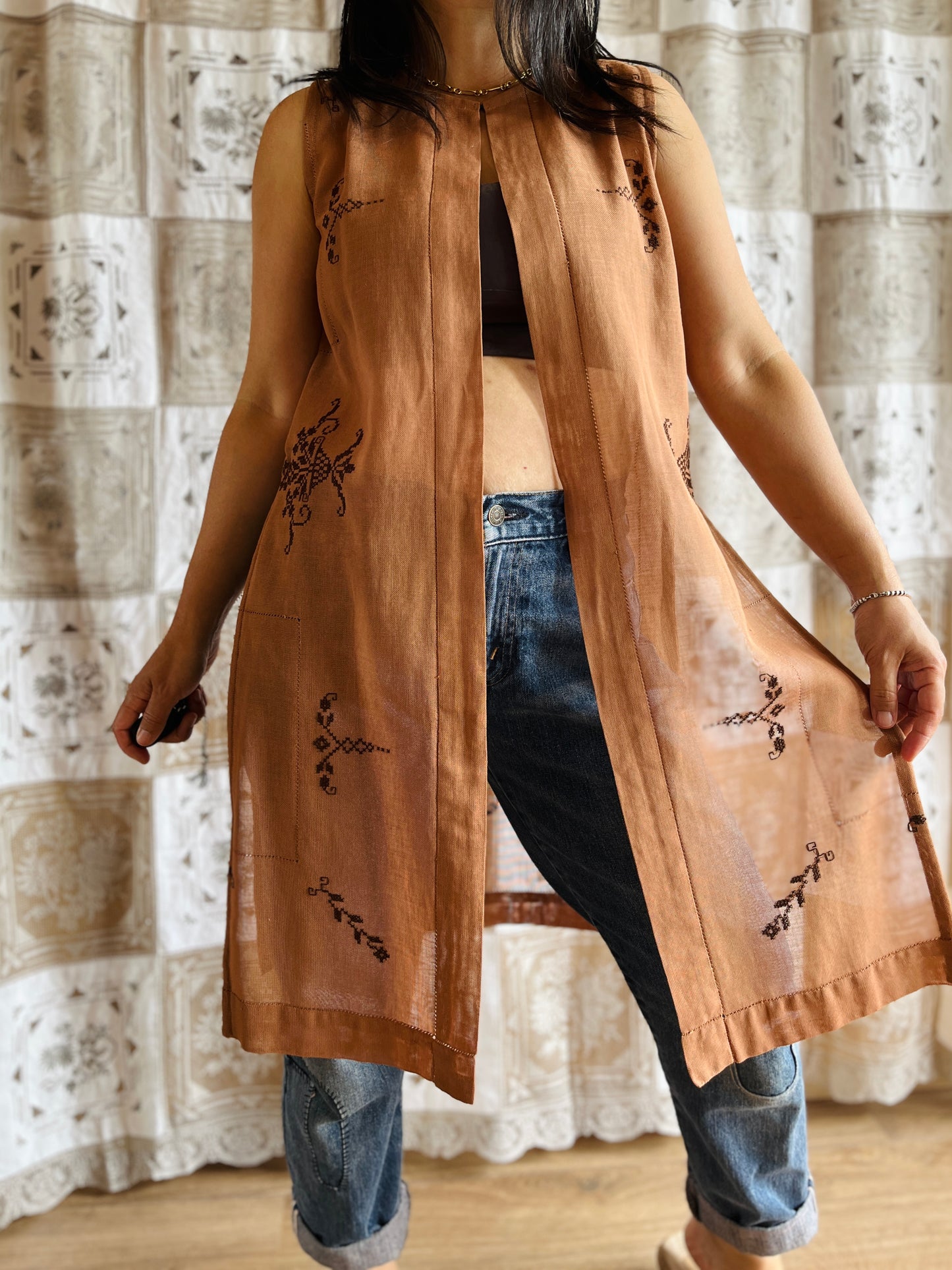 Sheer cotton long vest