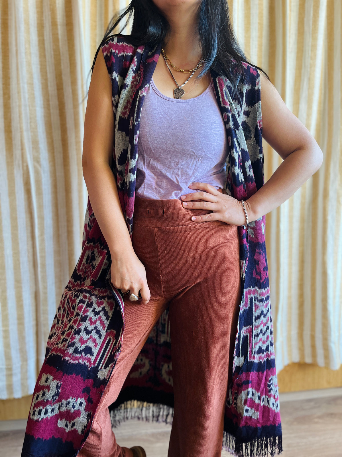 Vintage Ikat textile turns long vest