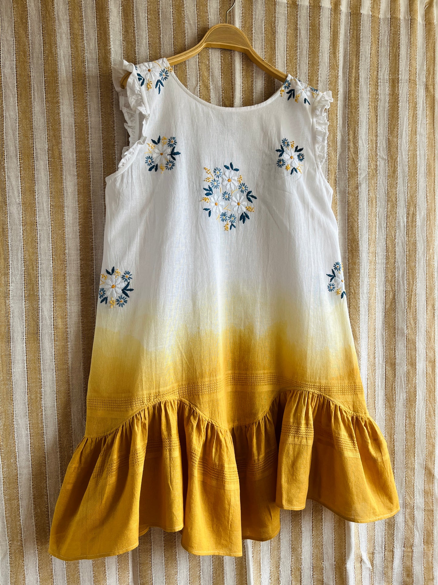 Hand dye cheesecloth scalloped gathered dress