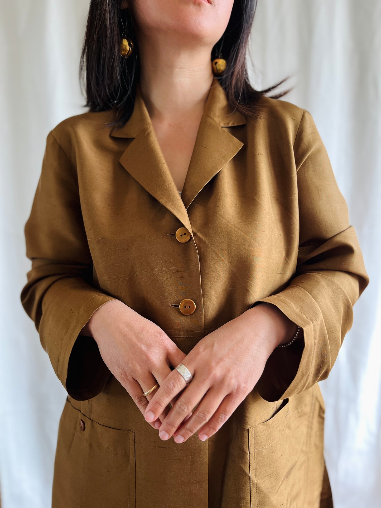 Luxury Vintage Air Thin Silk Designer Blazer In Copper Gold