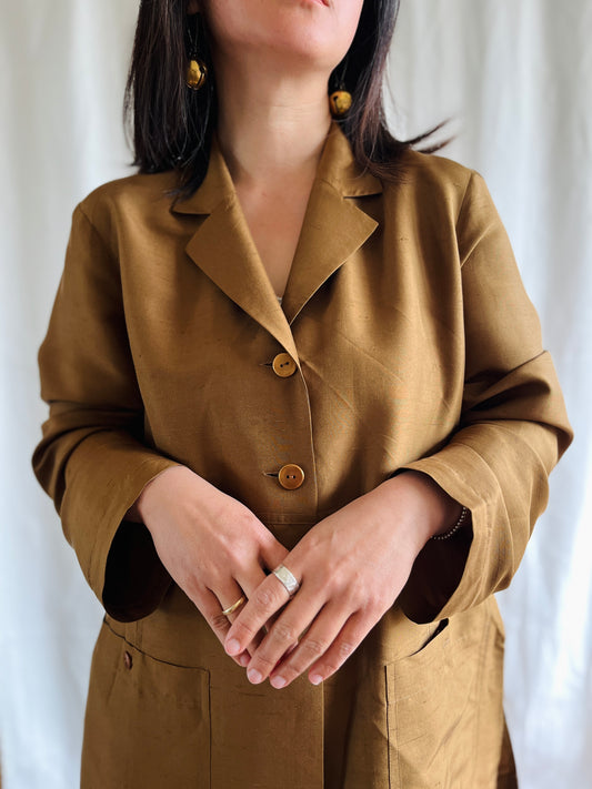 Luxury Vintage Air Thin Silk Designer Blazer In Copper Gold