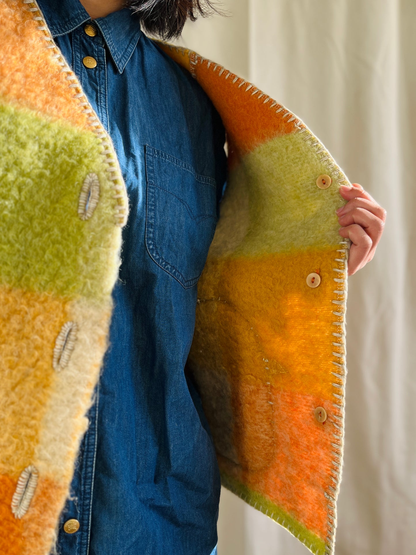 Boiled Wool Blanket turns little chicks oversize gilet