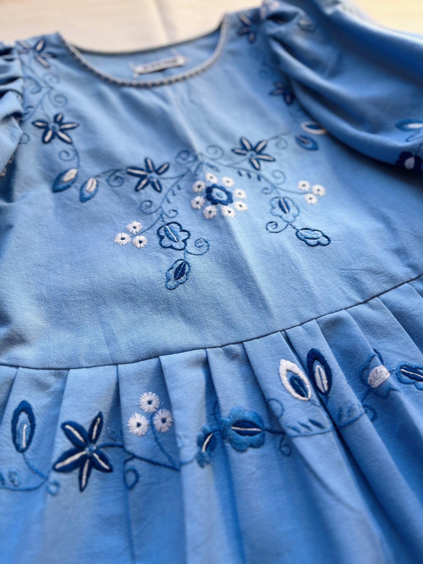 Hand Embroidered Blue Daisy Dolly tunic