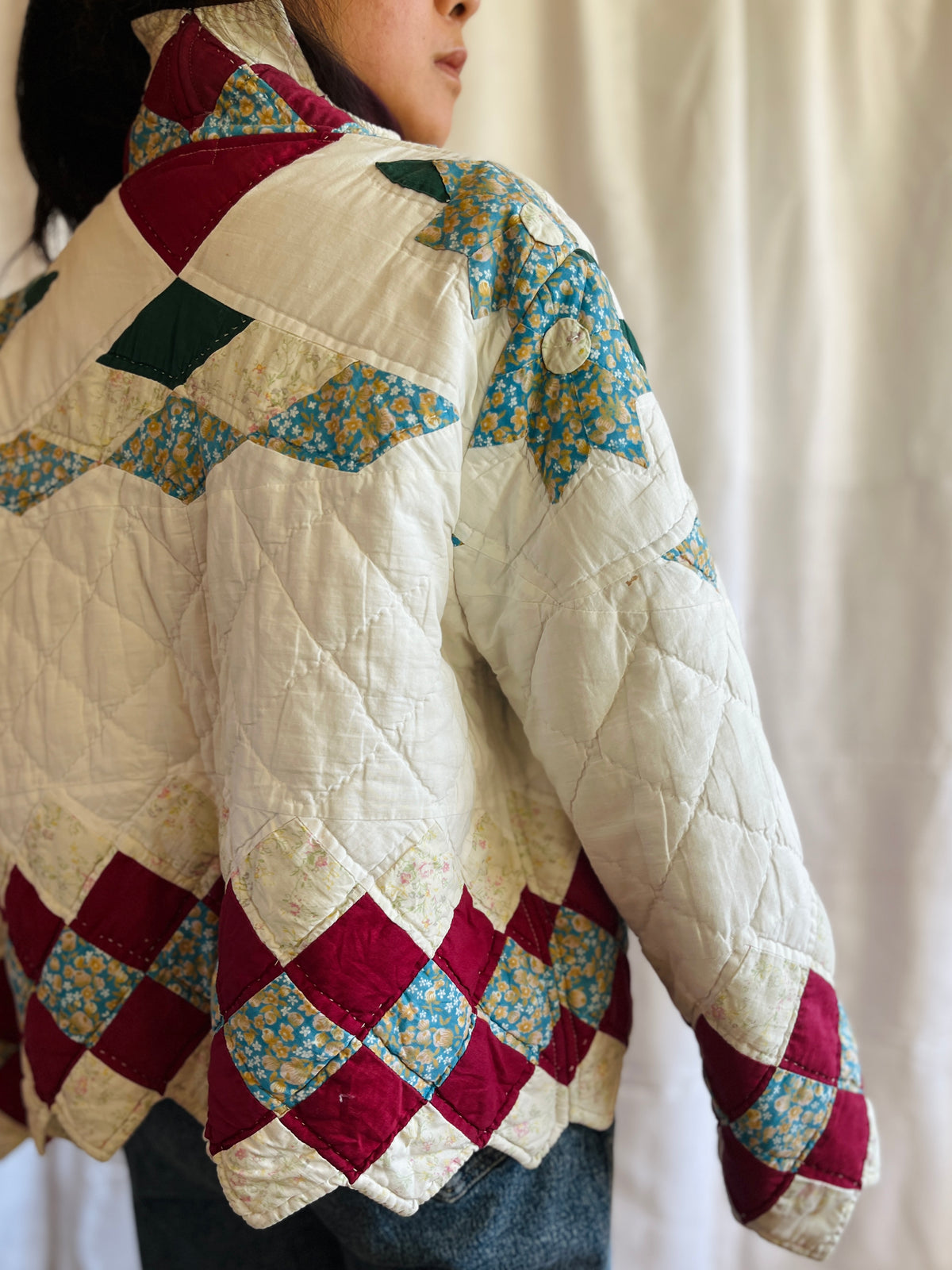Hand quilted vintage blanket turns Short Coat