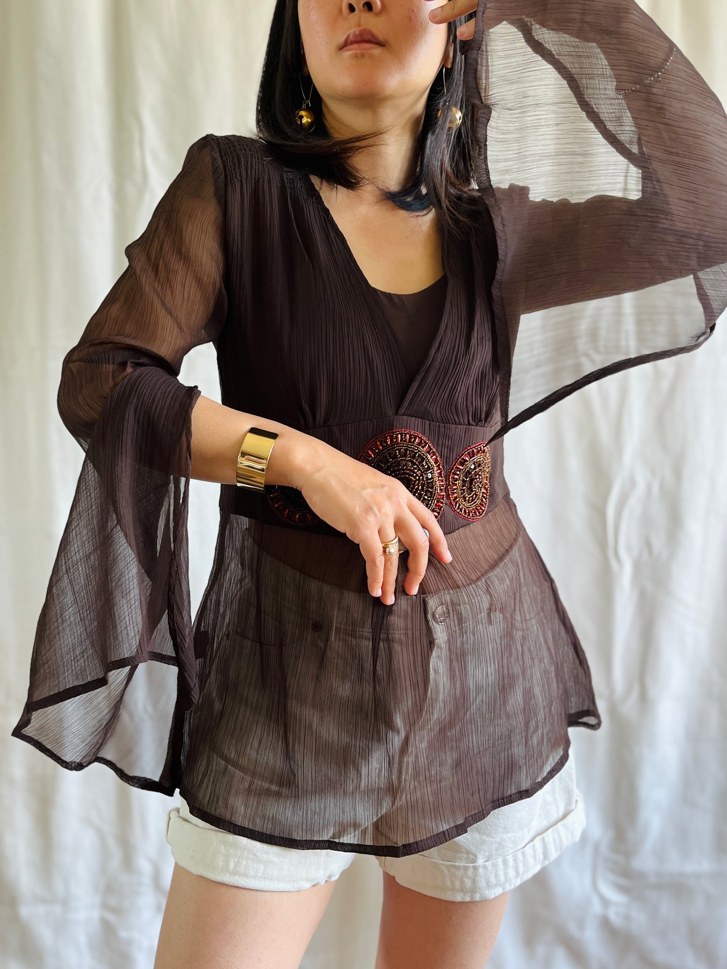 Indian Open Sleeves Beaded Tunic Deep V Goddess