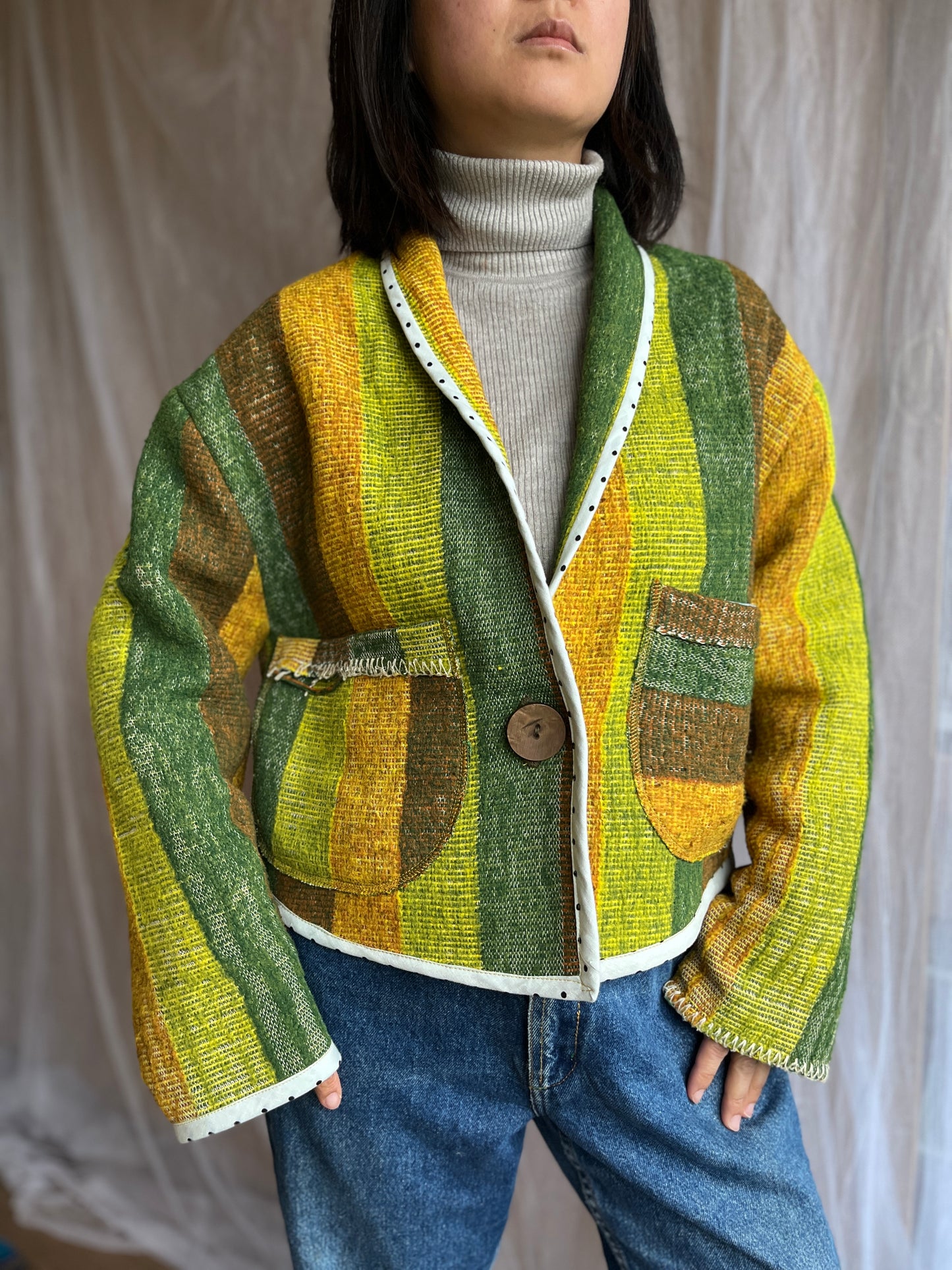 Repurpose vintage roadtrip wool blanket turns Jacket Blazer