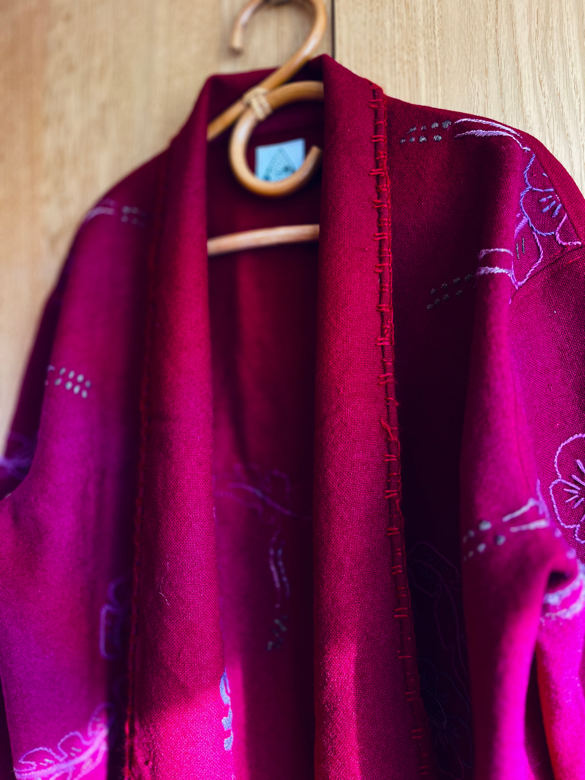 Double Wool Short Kimono with silk and metallic embroidery