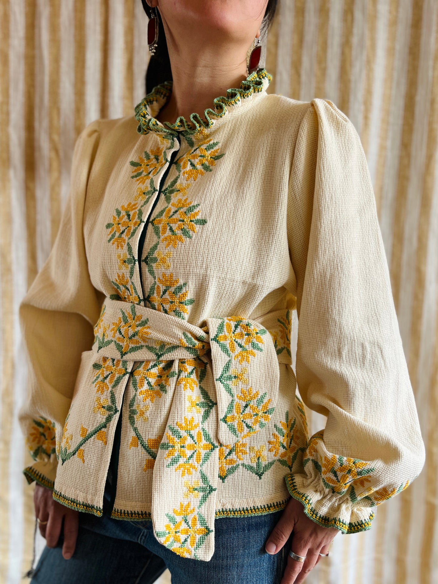 Waffle Cotton Spring Jacket with Matching Belt