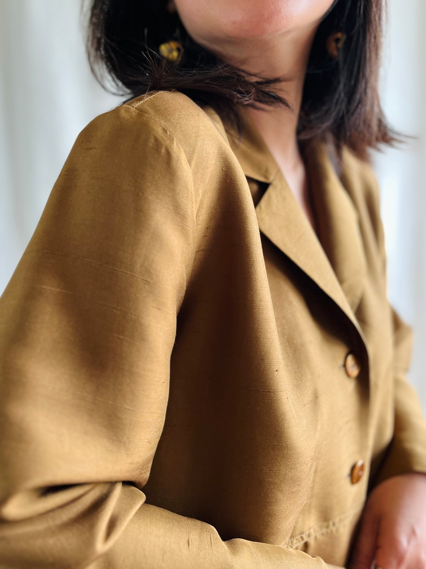 Luxury Vintage Air Thin Silk Designer Blazer In Copper Gold