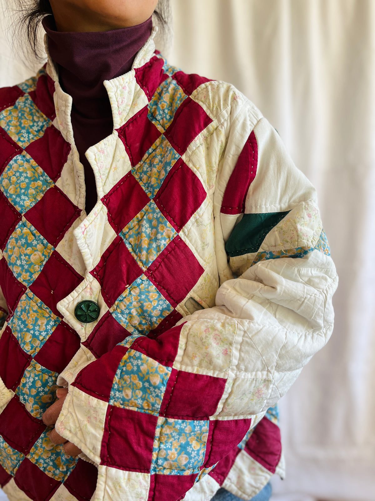 Hand quilted vintage blanket turns Short Coat