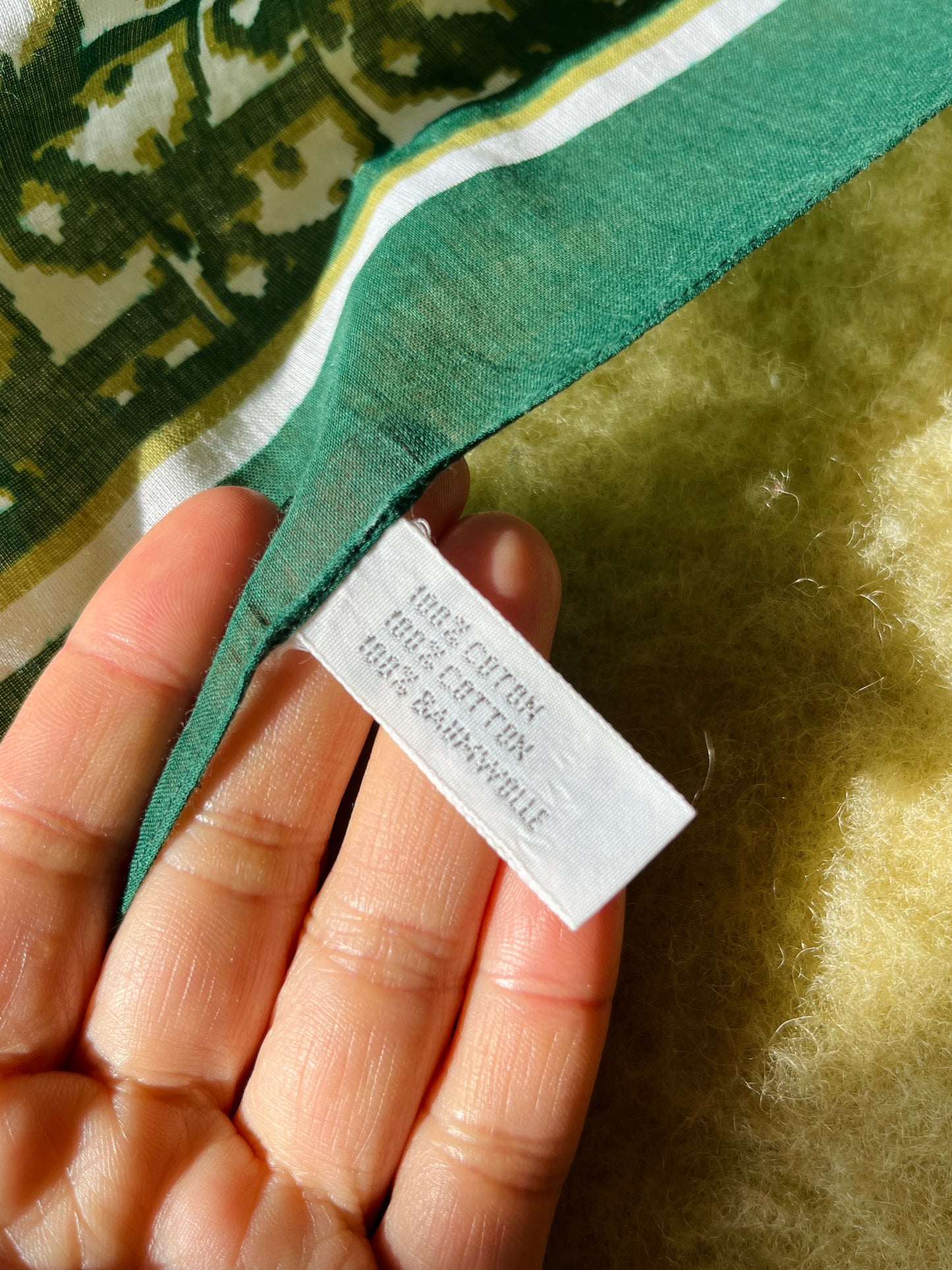 Vintage Christian Dior Monogram Green Cotton Square Scarf