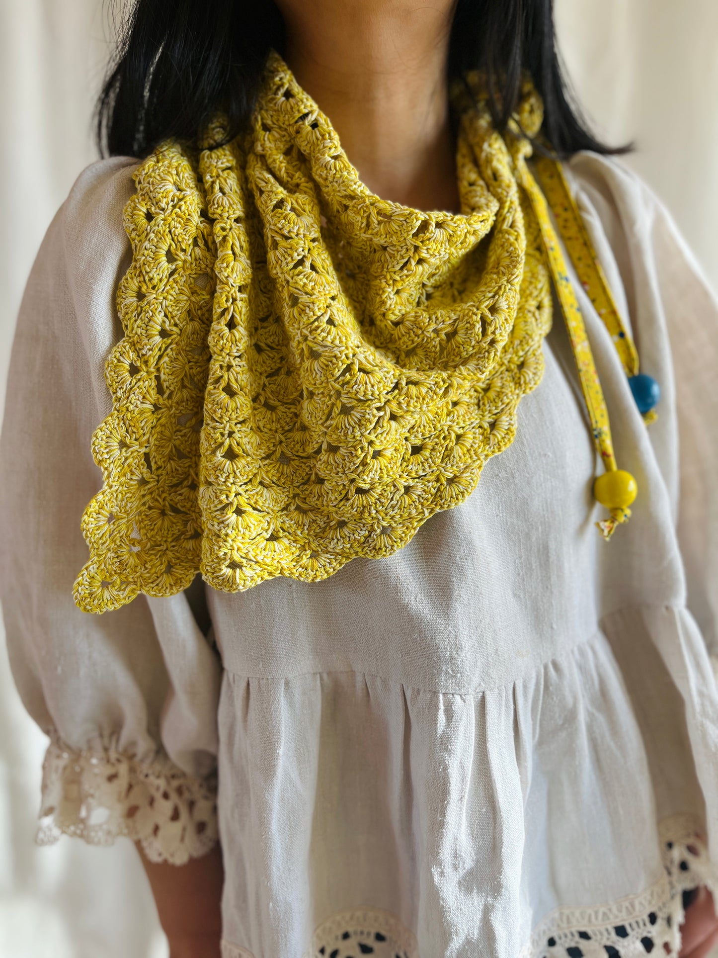 Repurposed crochet cotton triangular scarf