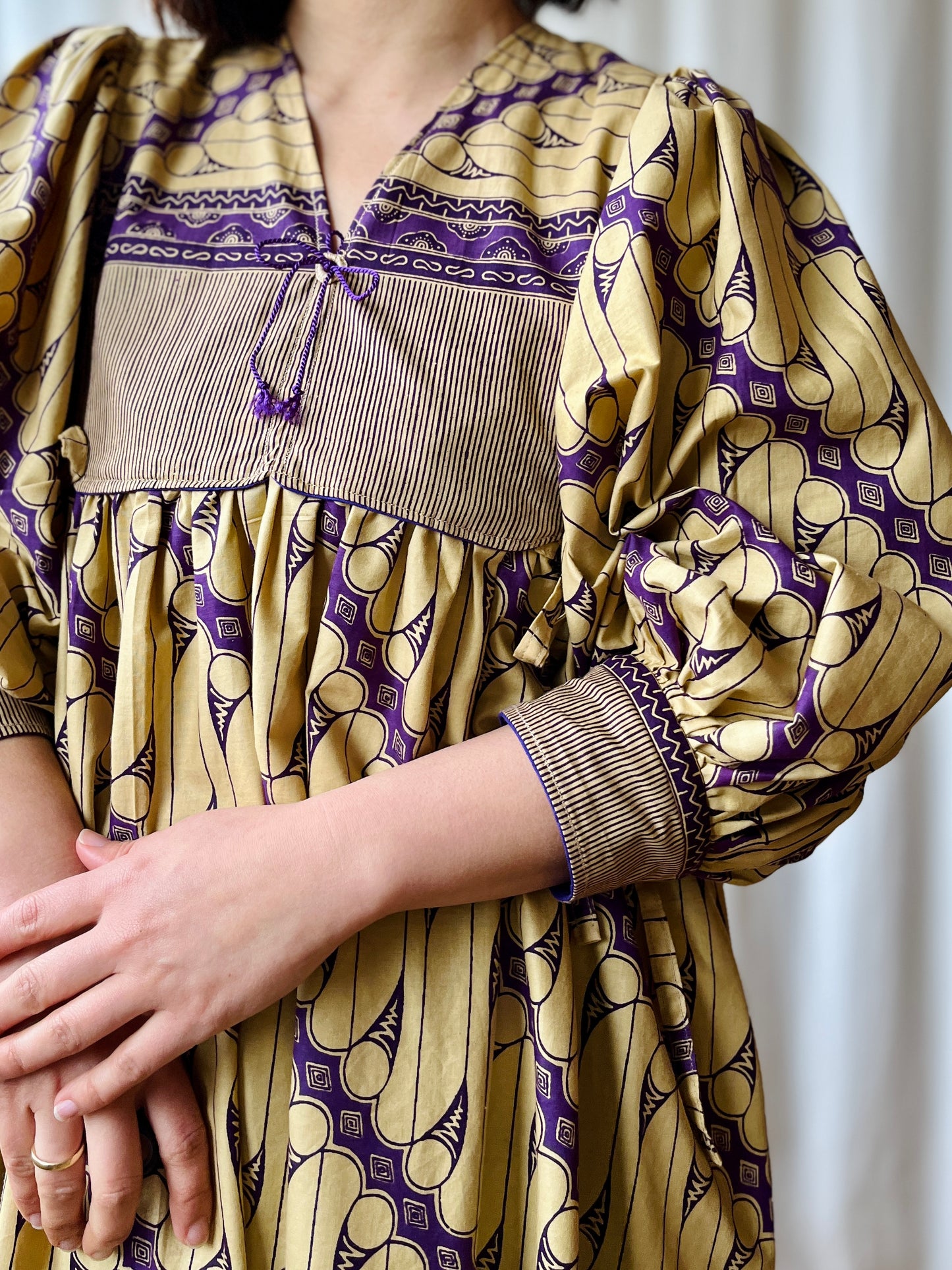 Batik Fabric turns 70s Goddess Dress Balloon Sleeves