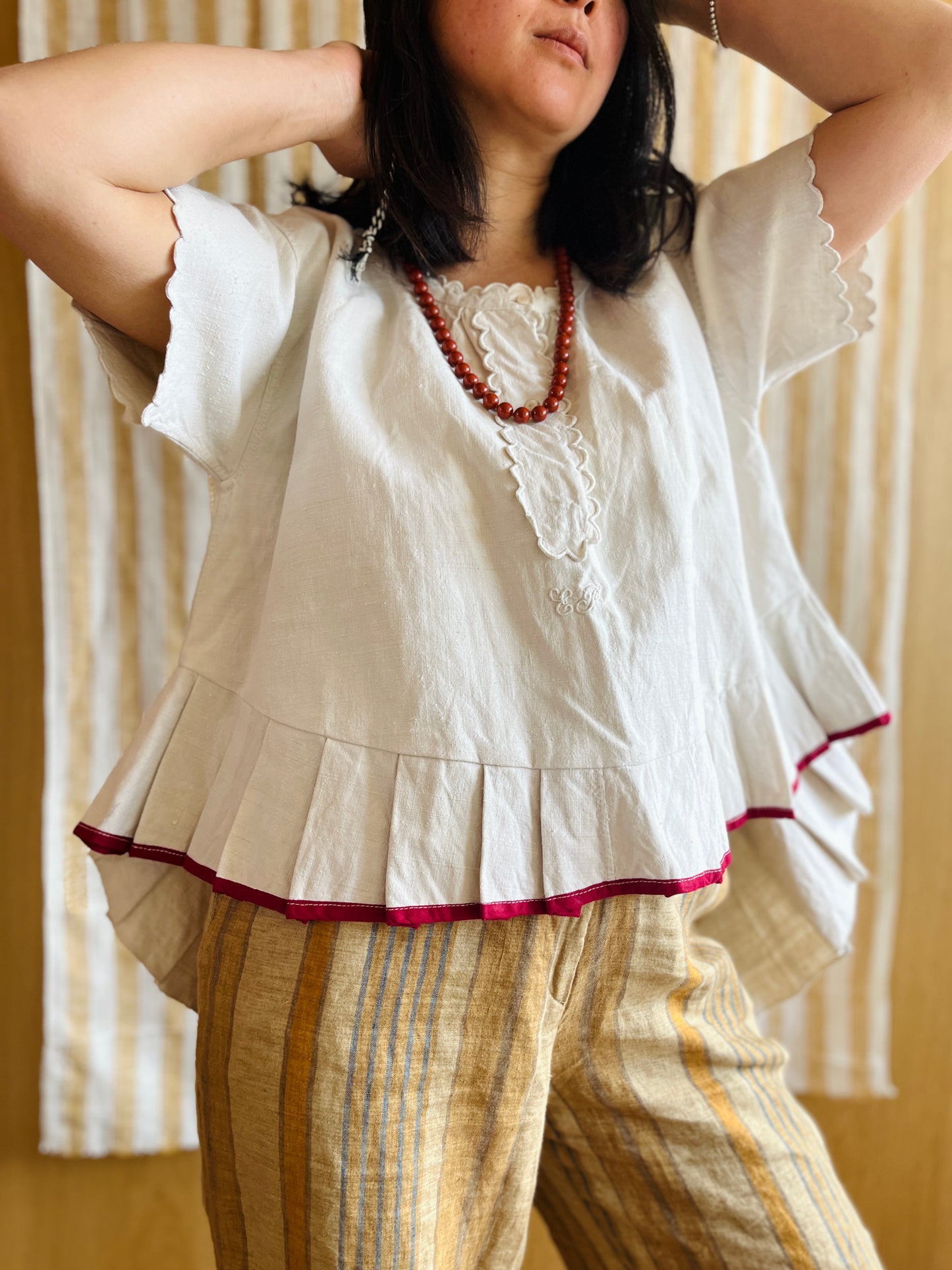 19th Century French Nightgown Turns pleated tunic