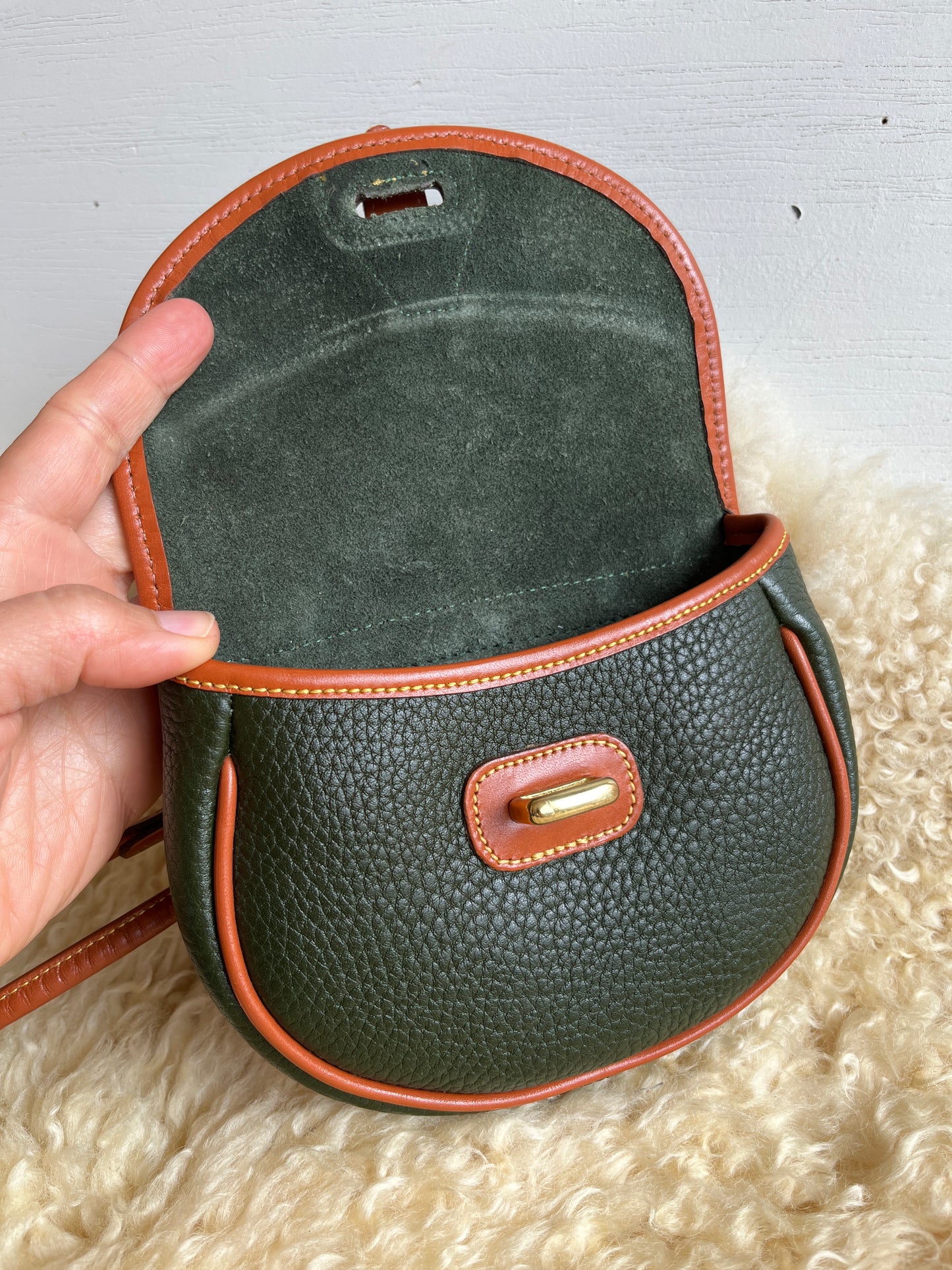 1990s Forest Green British Tan Mini Flap Bag