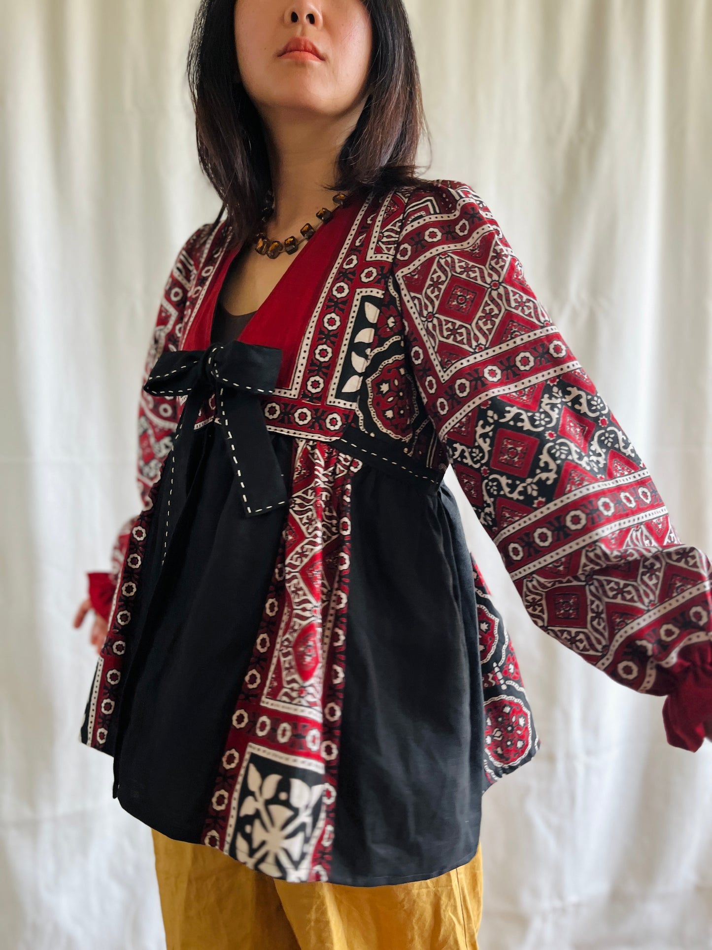 Silky Block Print Goddess Tunic/ Light Jacket