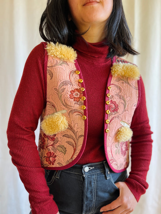 Sweater Gilet made from Vintage tapestry and shearling scraps