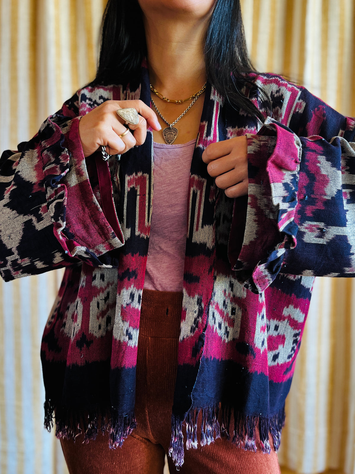 Vintage Ikat textile turns short duster
