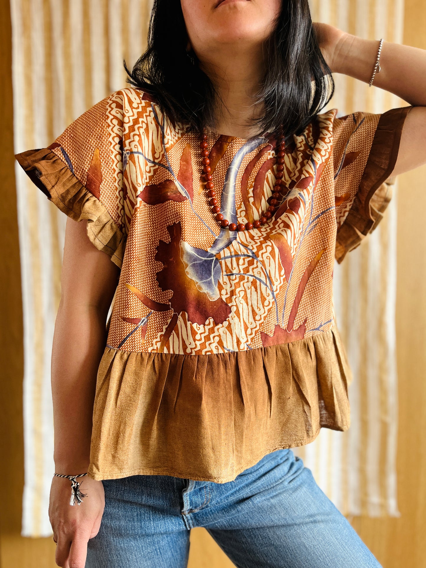 Vintage Batik and berry farmer cheesecloth dolly top