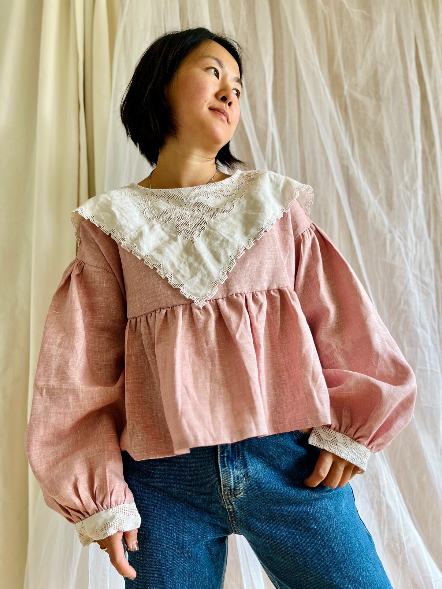 Marble pink linen and baby bib tunic