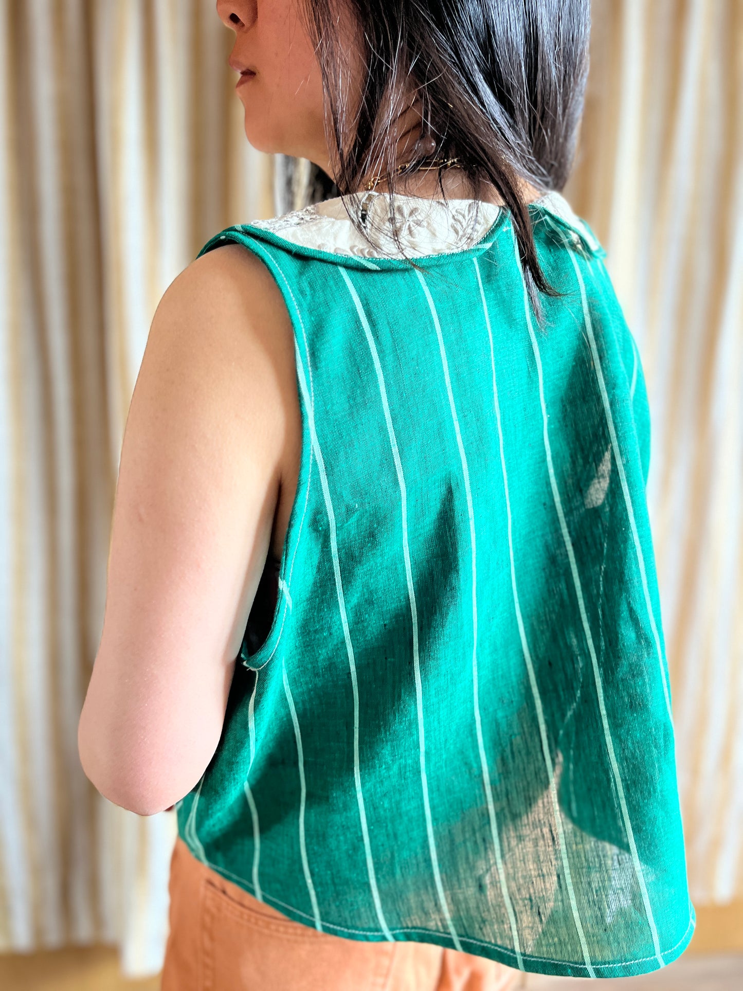 Collar tank top linen green