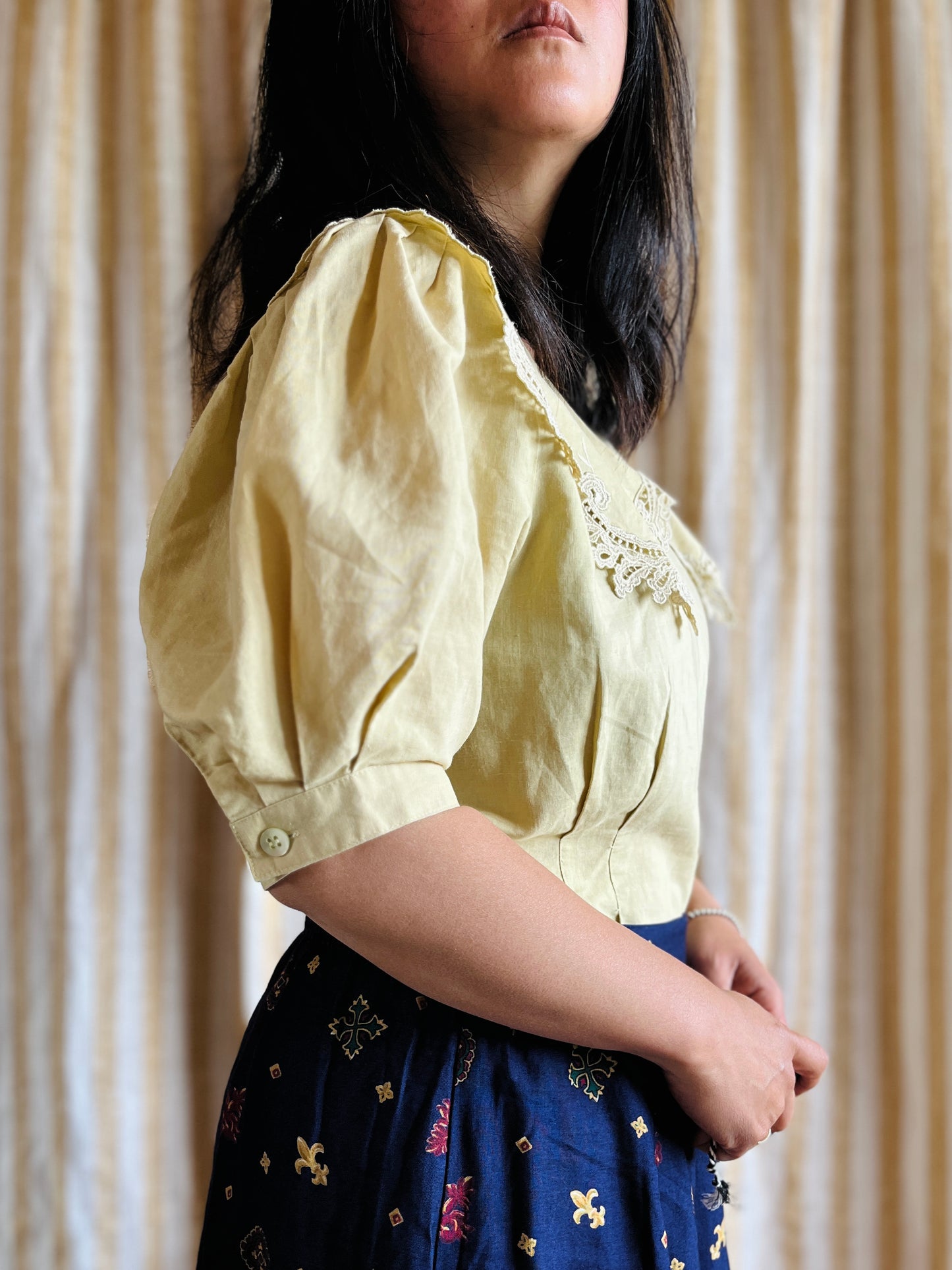 80s Cottage Butter Yellow Lace blouse