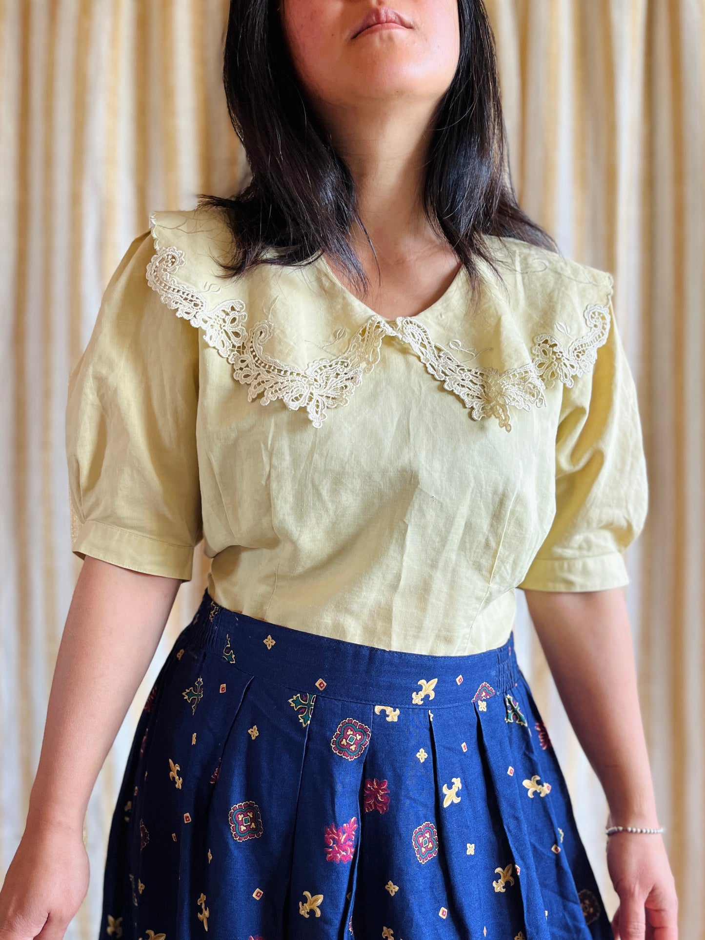 80s Cottage Butter Yellow Lace blouse
