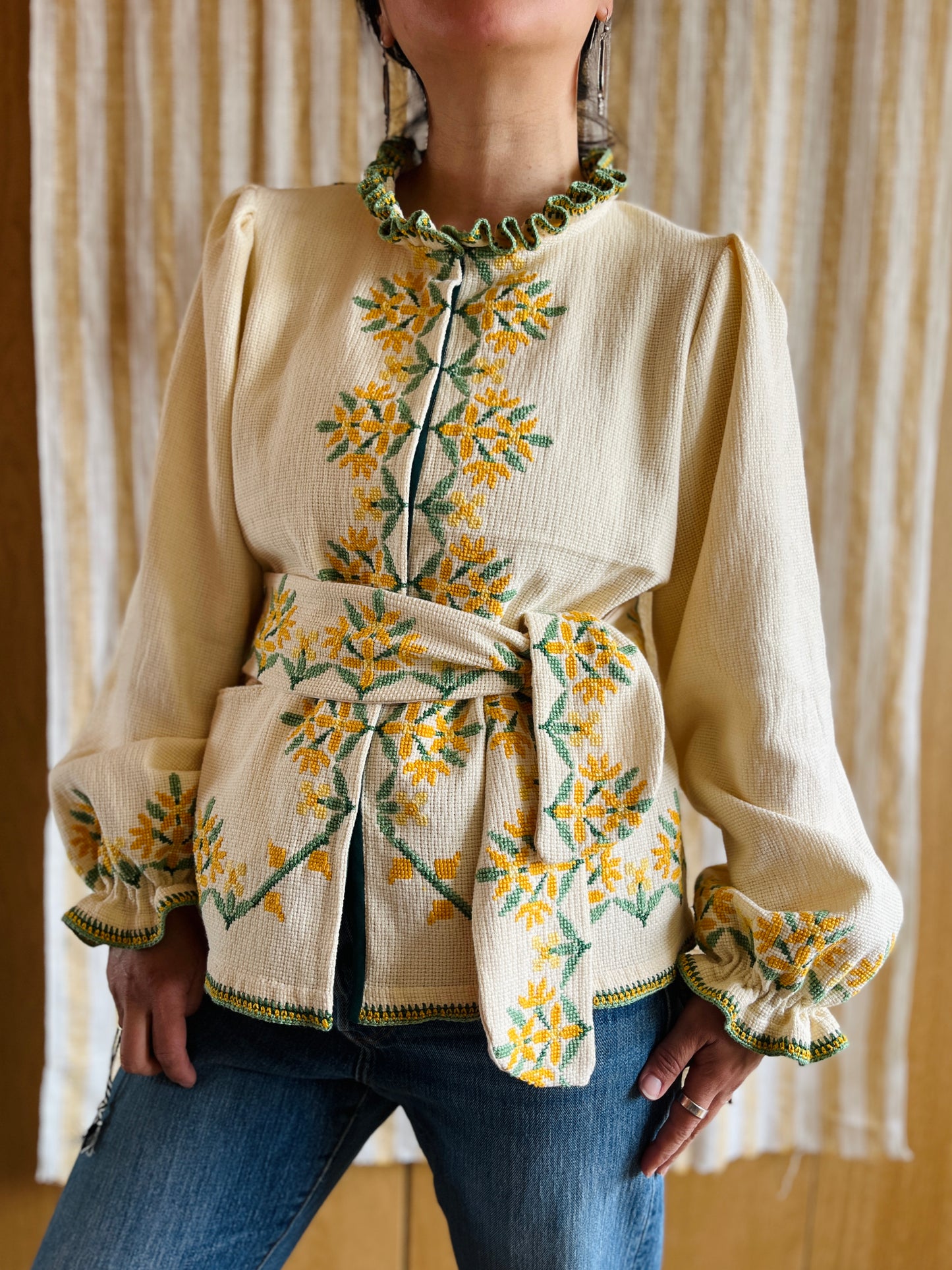 Waffle Cotton Spring Jacket with Matching Belt